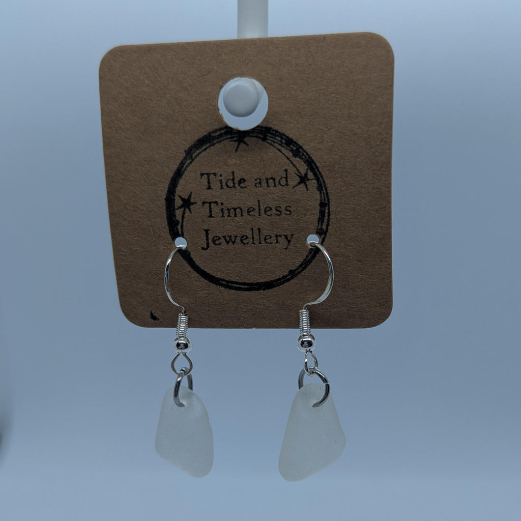 Dainty Clear White Sea Glass Earrings