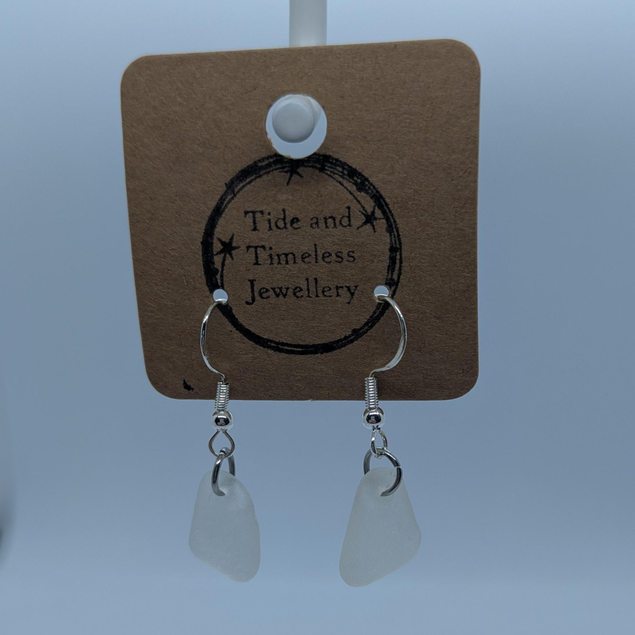 Dainty Clear White Sea Glass Earrings