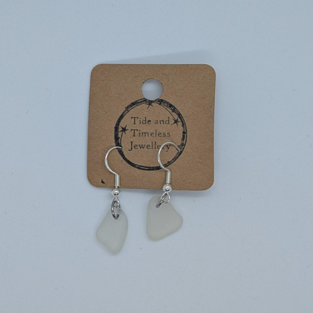 Dainty Clear White Sea Glass Earrings