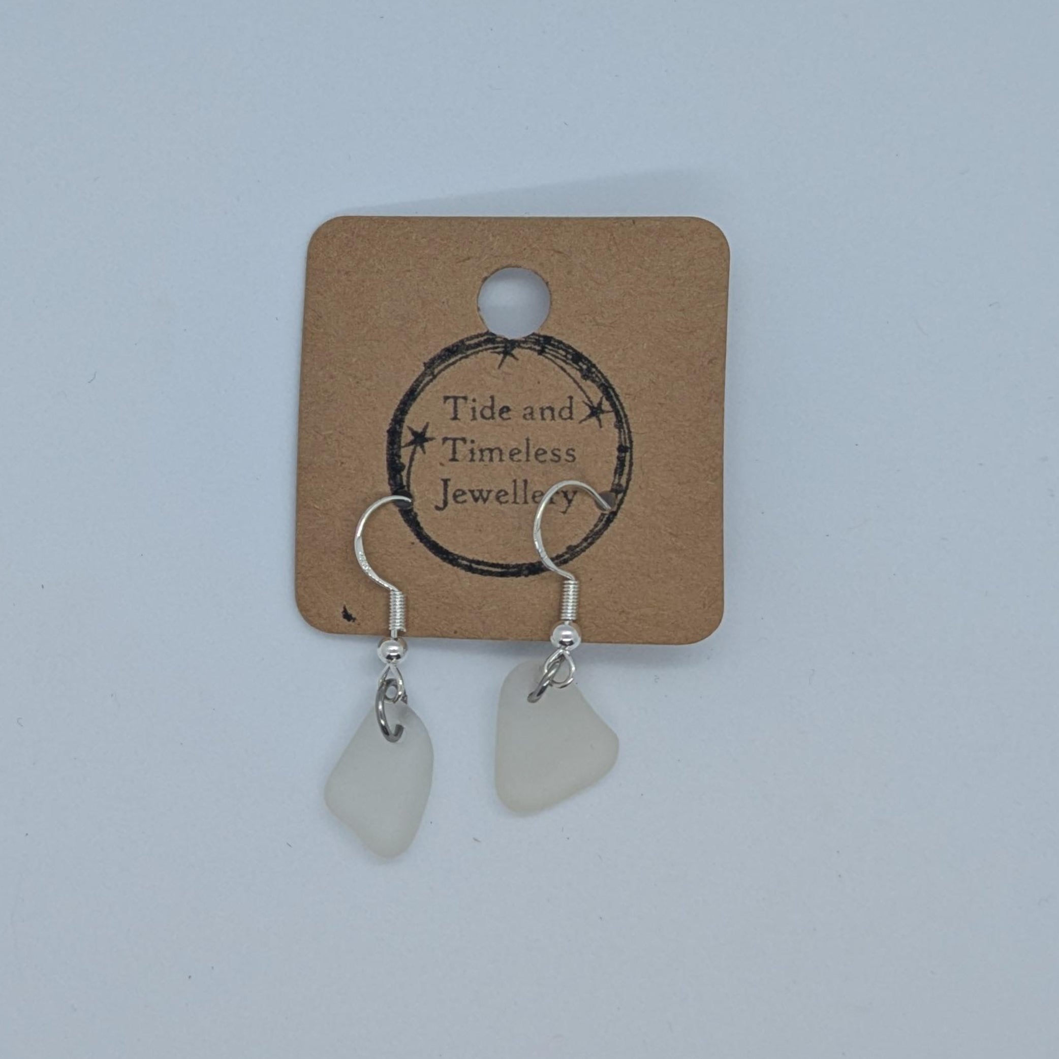 Dainty Clear White Sea Glass Earrings