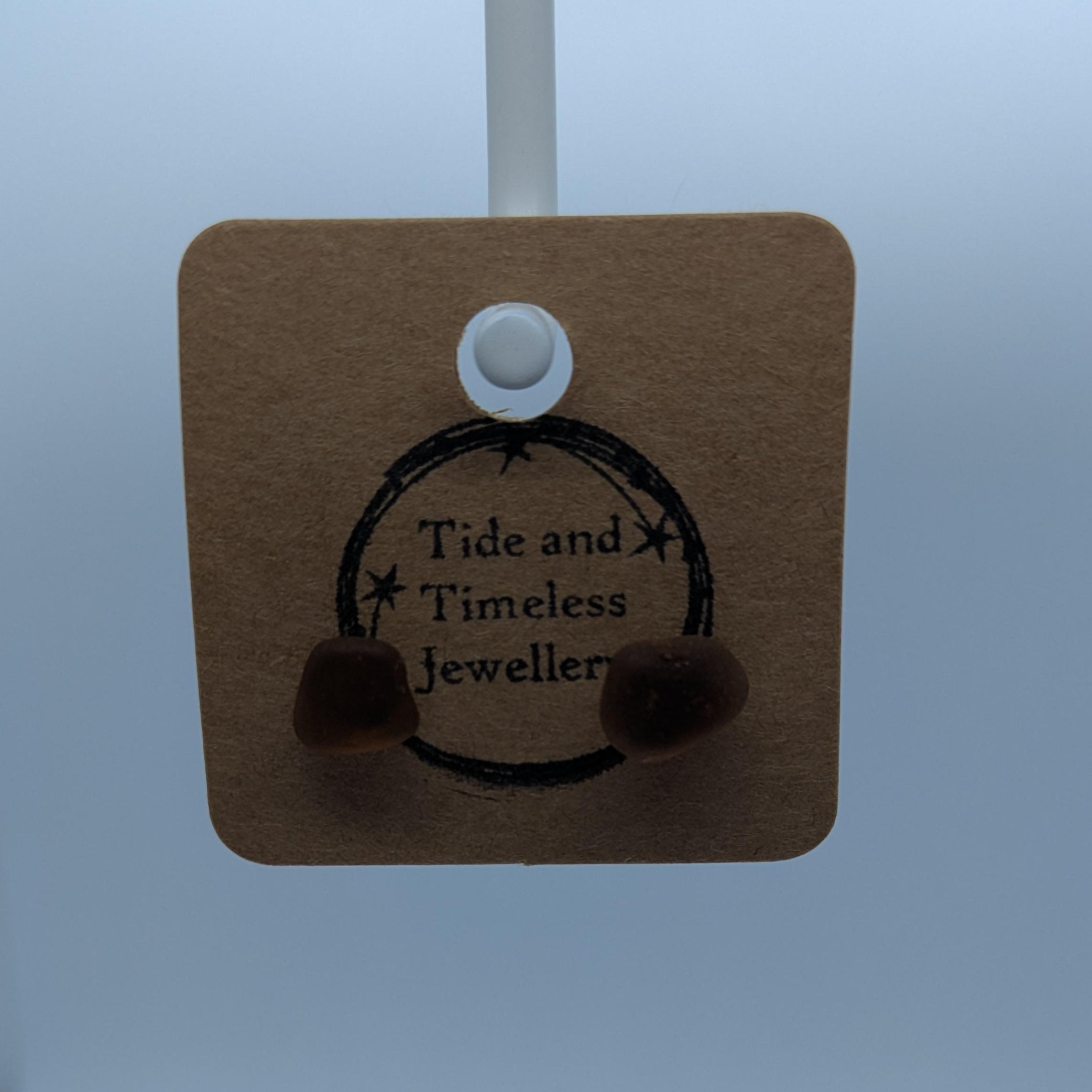 Brown Sea Glass Stud Earrings