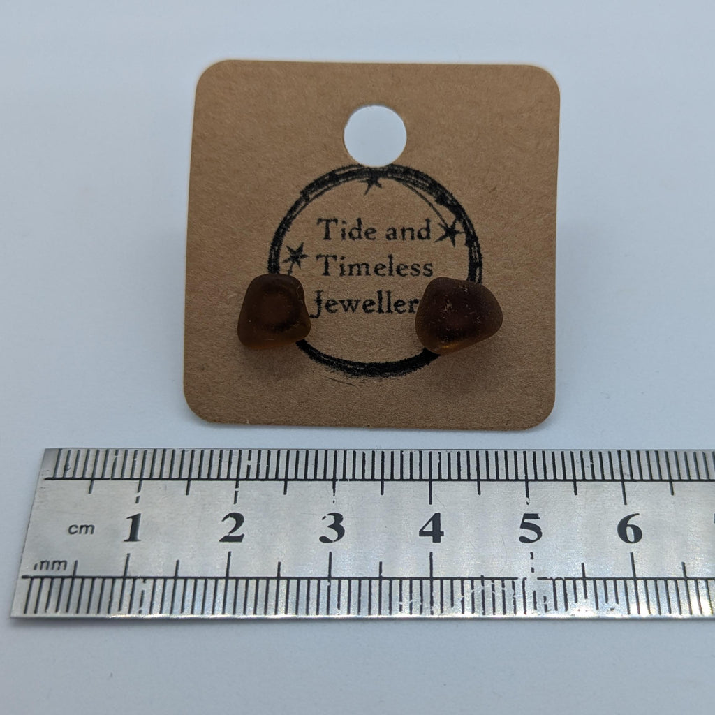 Brown Sea Glass Stud Earrings