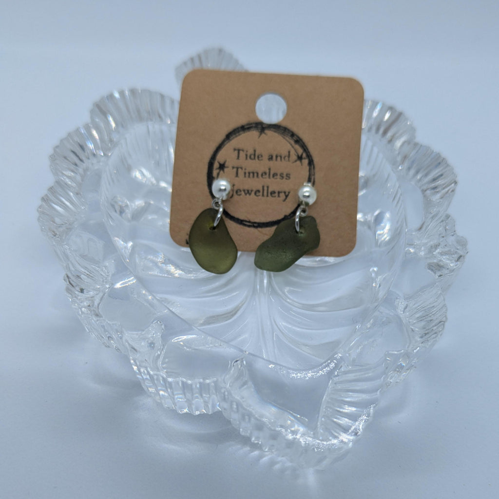 Drop Green Sea Glass Earrings
