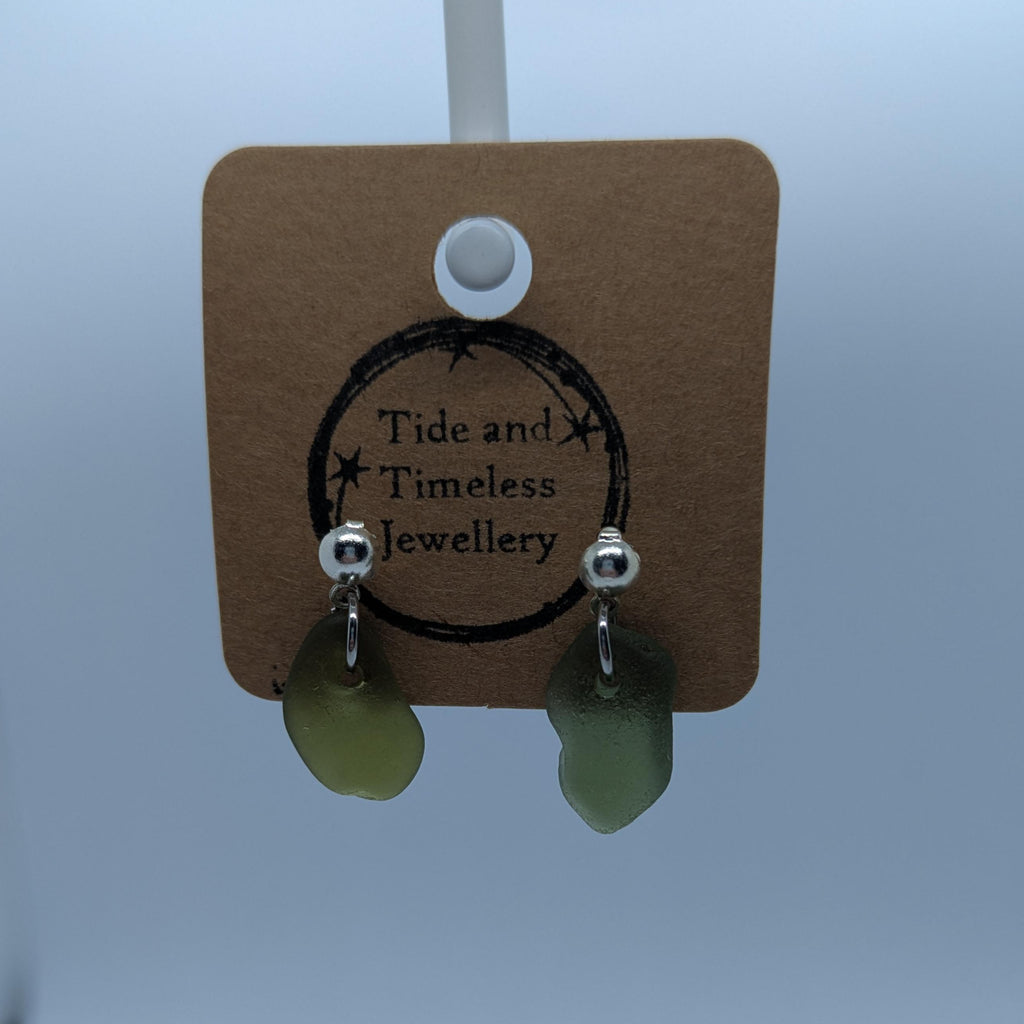 Drop Green Sea Glass Earrings