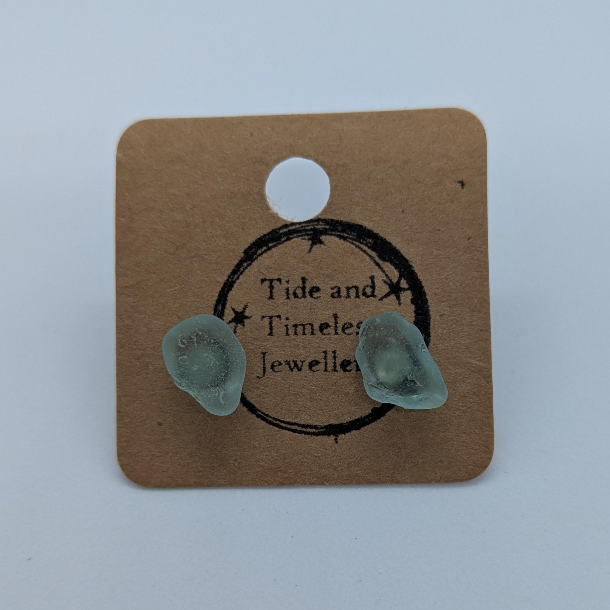 Light Blue Sea Glass Stud Earrings