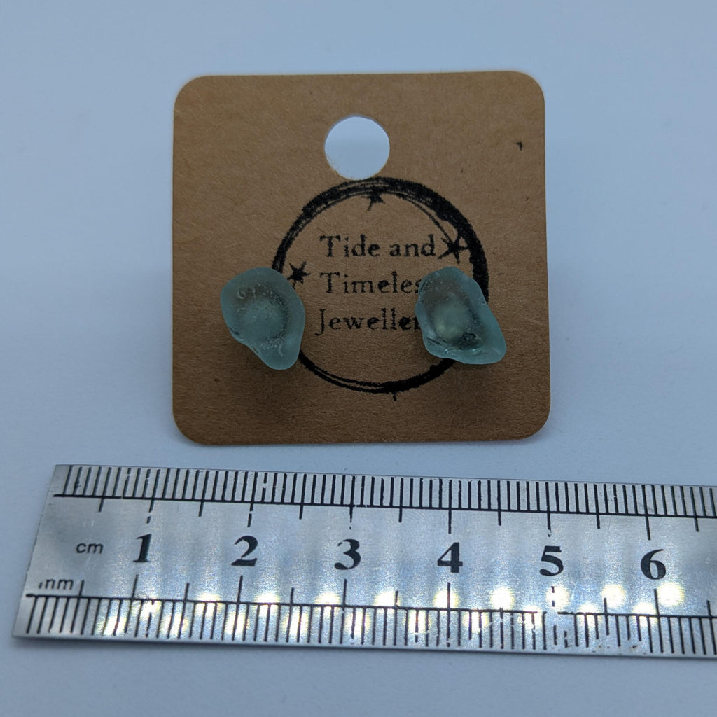 Light Blue Sea Glass Stud Earrings