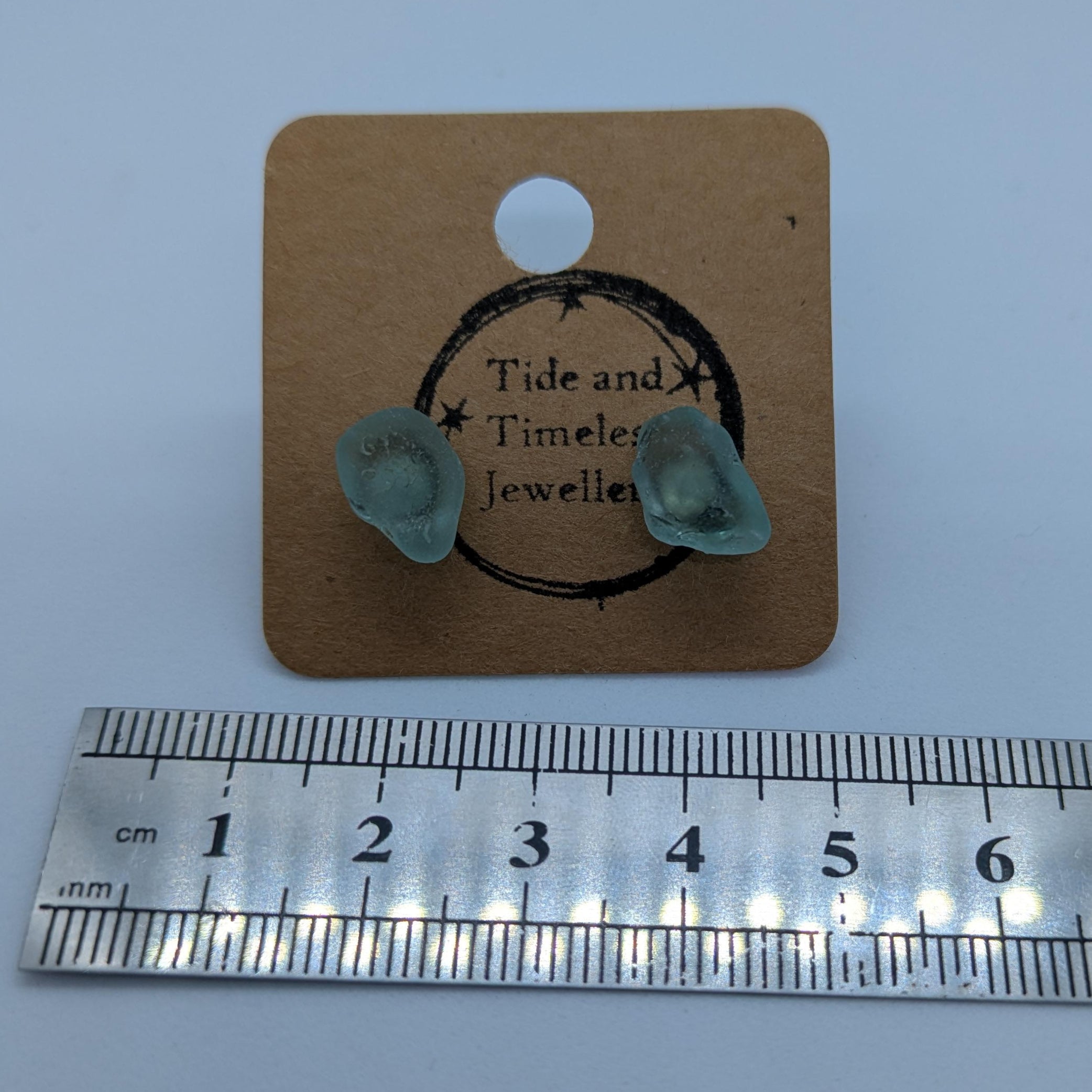 Light Blue Sea Glass Stud Earrings