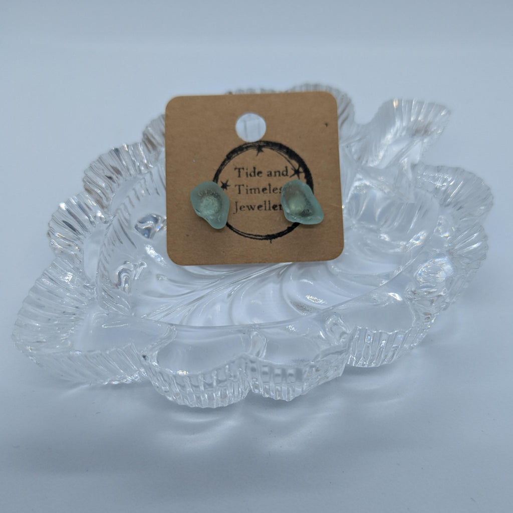 Light Blue Sea Glass Stud Earrings