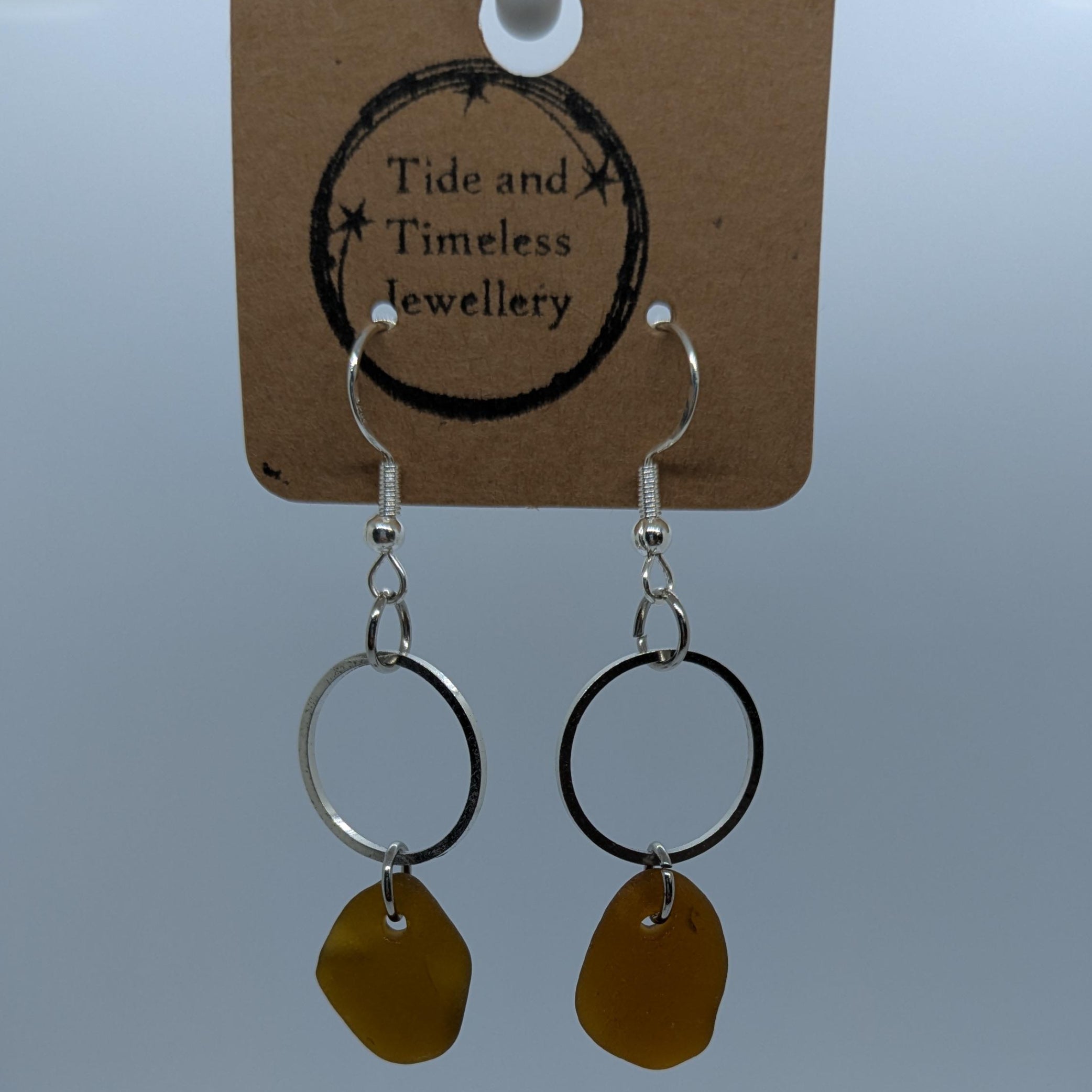Brown Sea Glass Circle Earrings