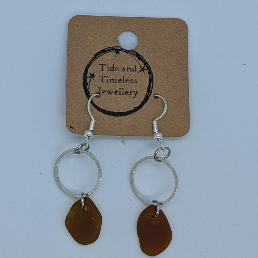 Brown Sea Glass Circle Earrings