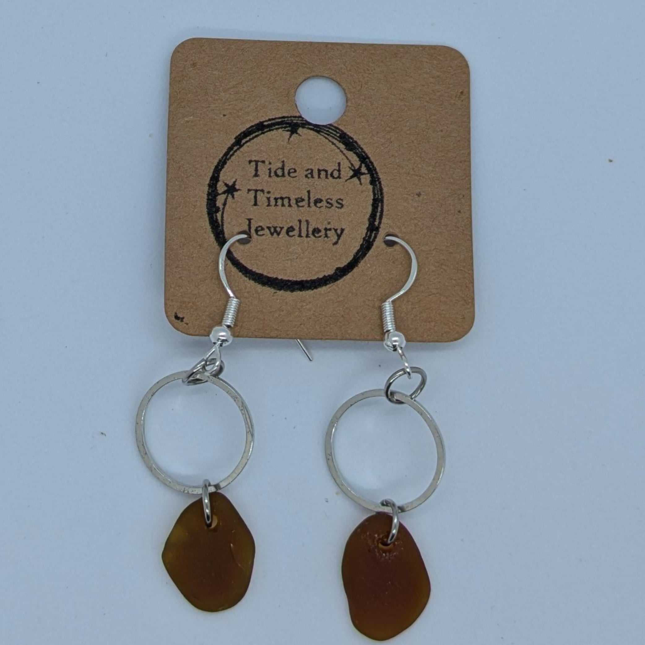 Brown Sea Glass Circle Earrings