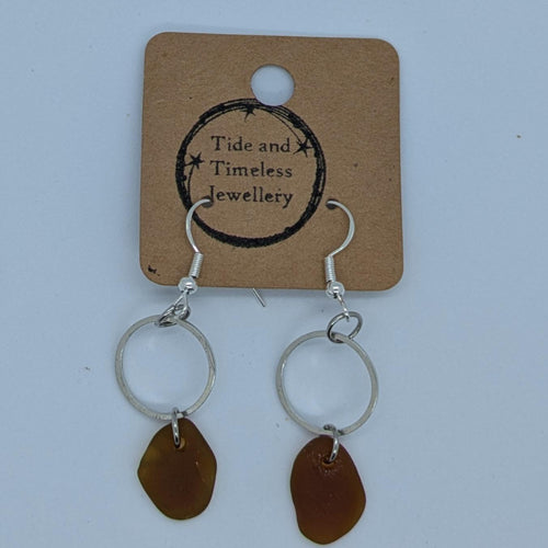 Brown Sea Glass Circle Earrings