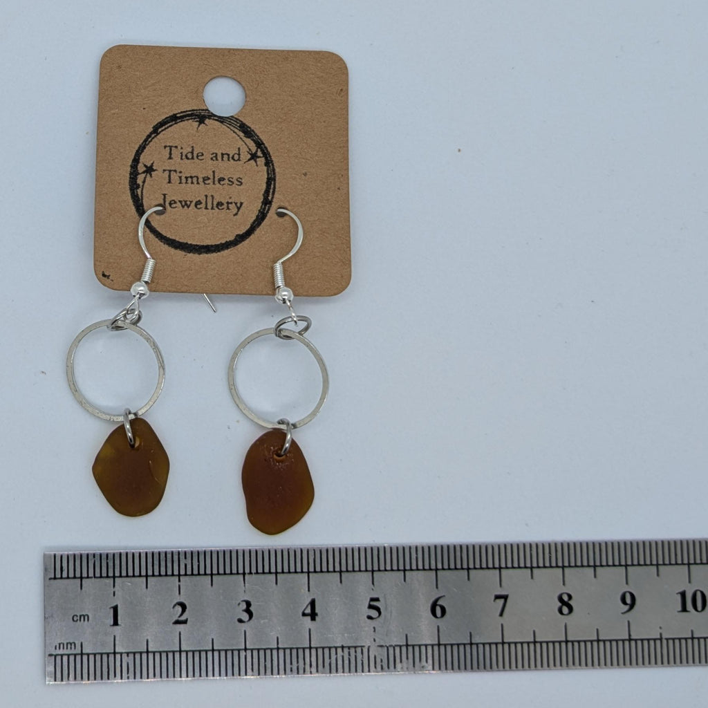 Brown Sea Glass Circle Earrings