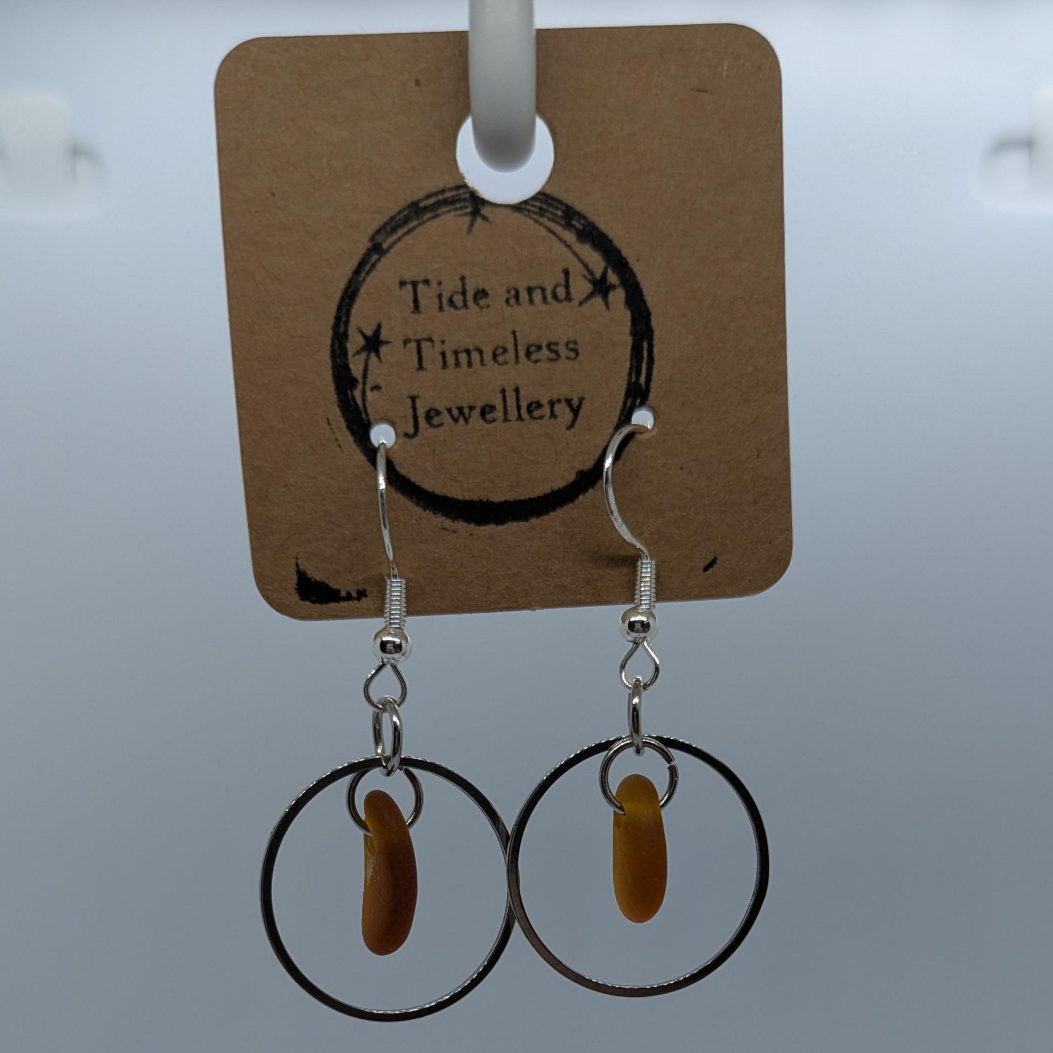 Brown Sea Glass Circular Dangle Earrings