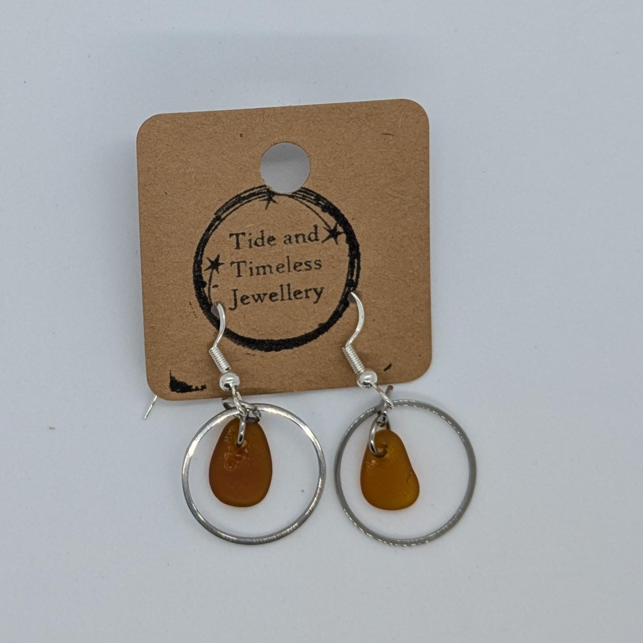 Brown Sea Glass Circular Dangle Earrings