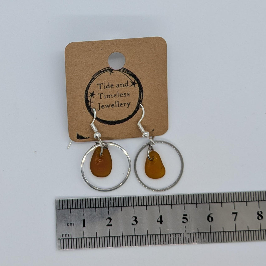 Brown Sea Glass Circular Dangle Earrings