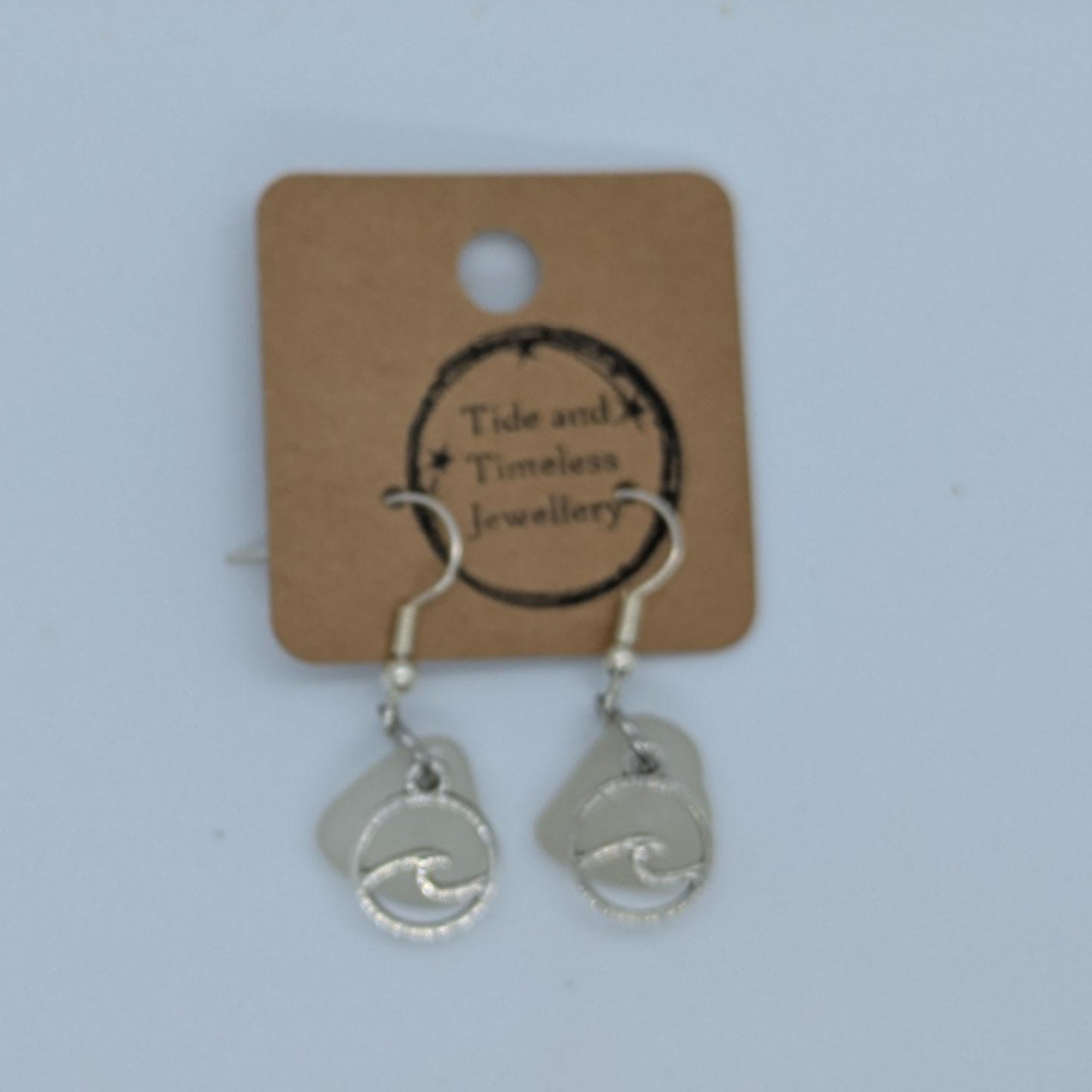 White Clear Sea Glass Wave Charm Earrings