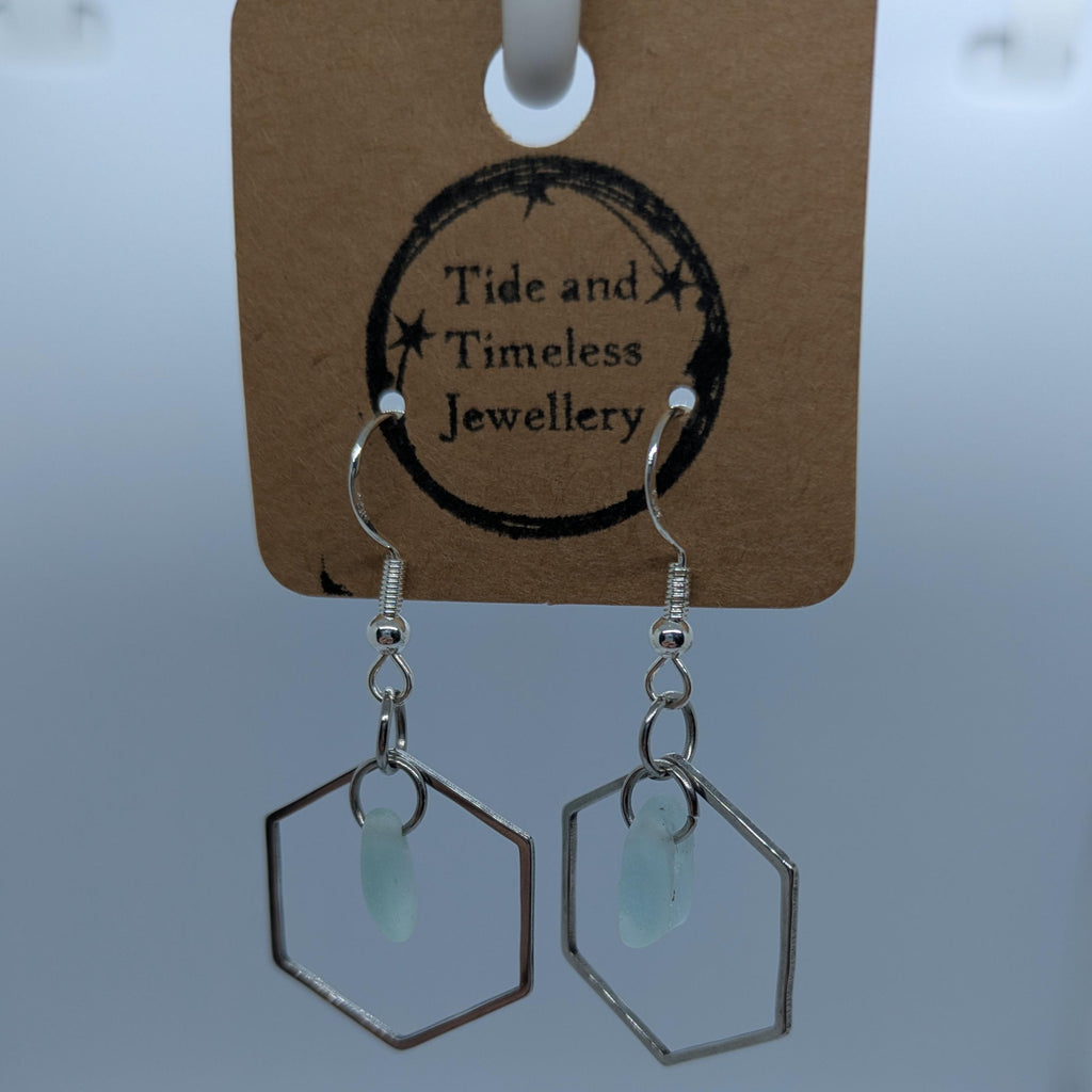 Seafoam Hexagonal Sea Glass Earrings