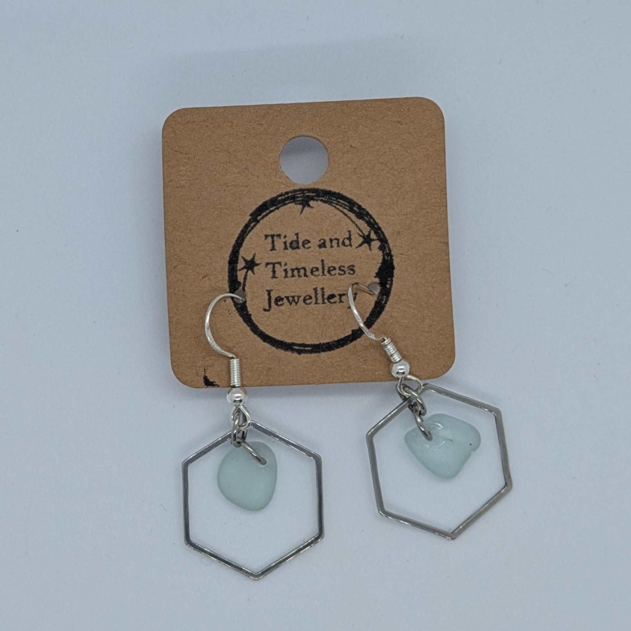 Seafoam Hexagonal Sea Glass Earrings