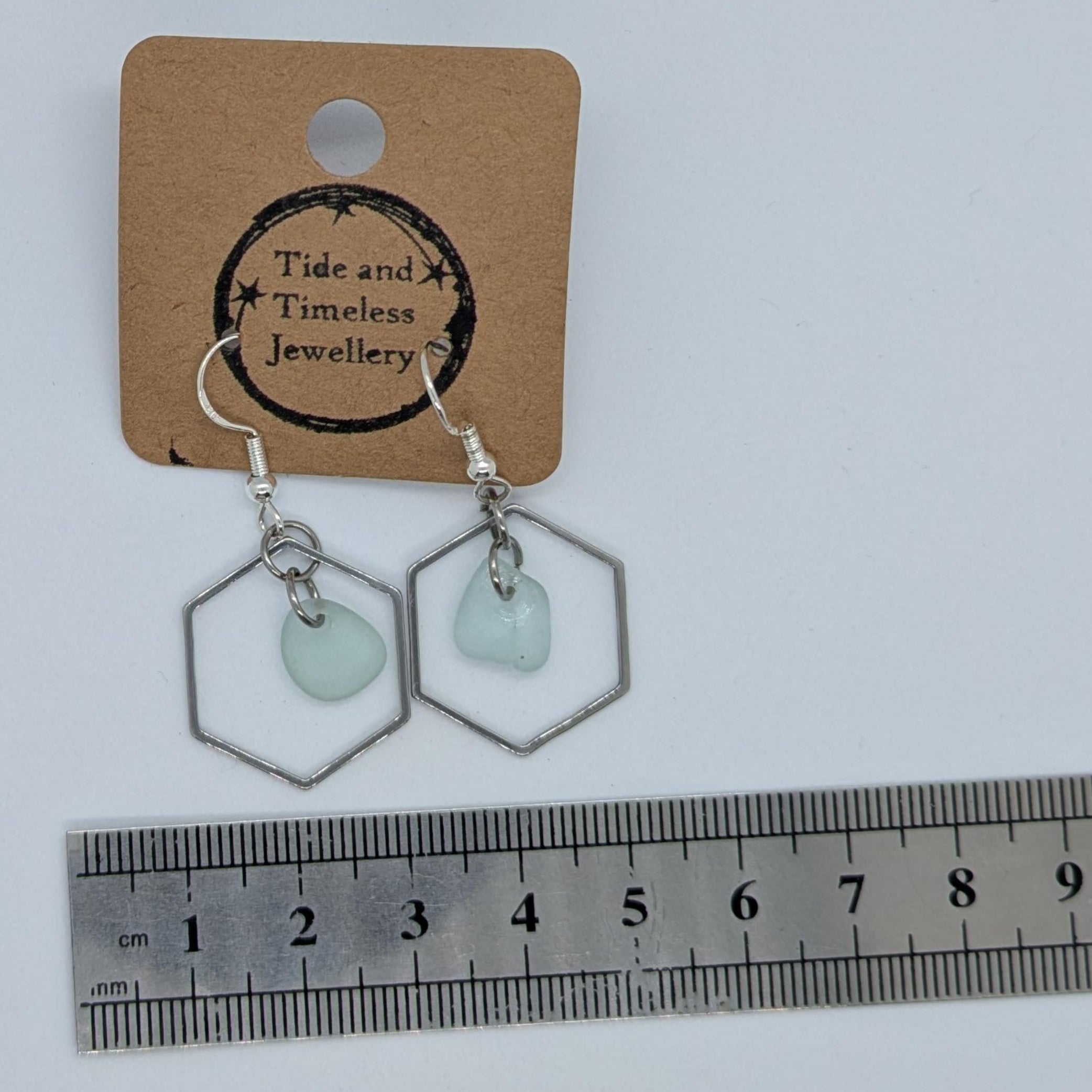 Seafoam Hexagonal Sea Glass Earrings