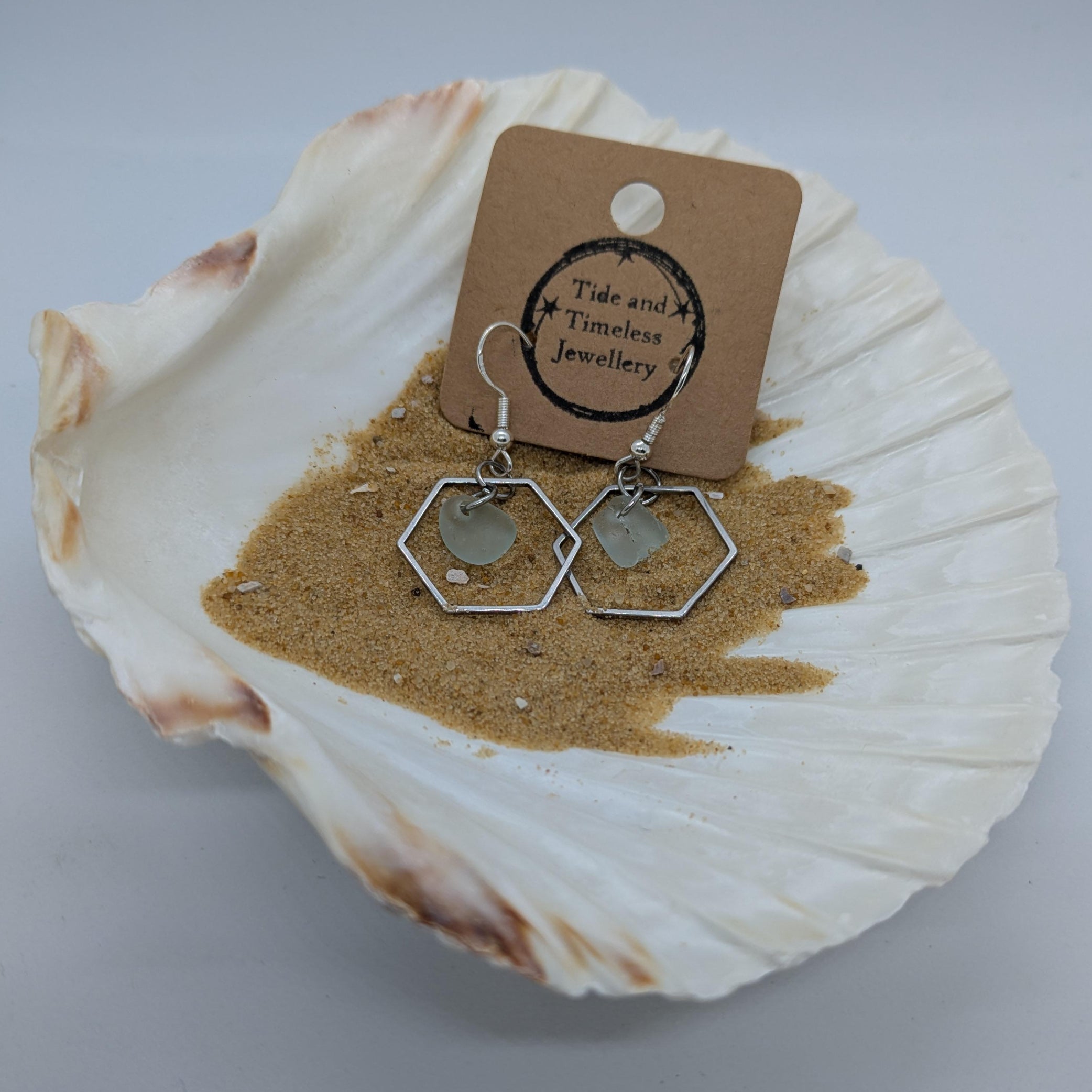 Seafoam Hexagonal Sea Glass Earrings