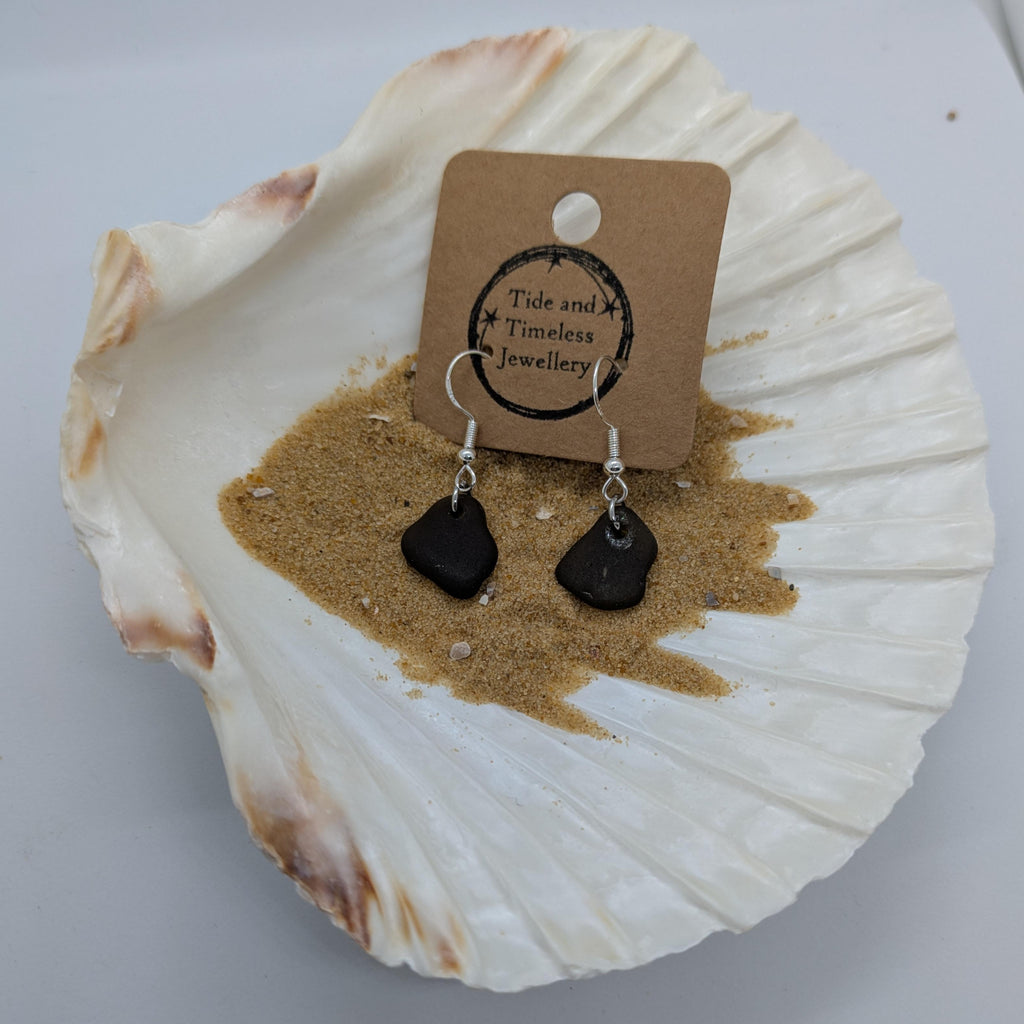 Dainty Olive Green Sea Glass Dangle Earrings