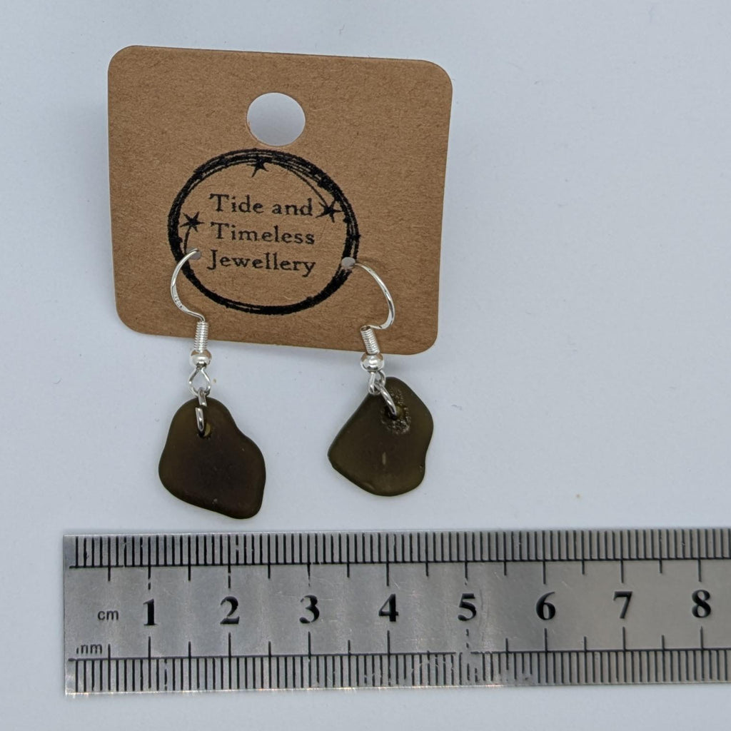 Dainty Olive Green Sea Glass Dangle Earrings