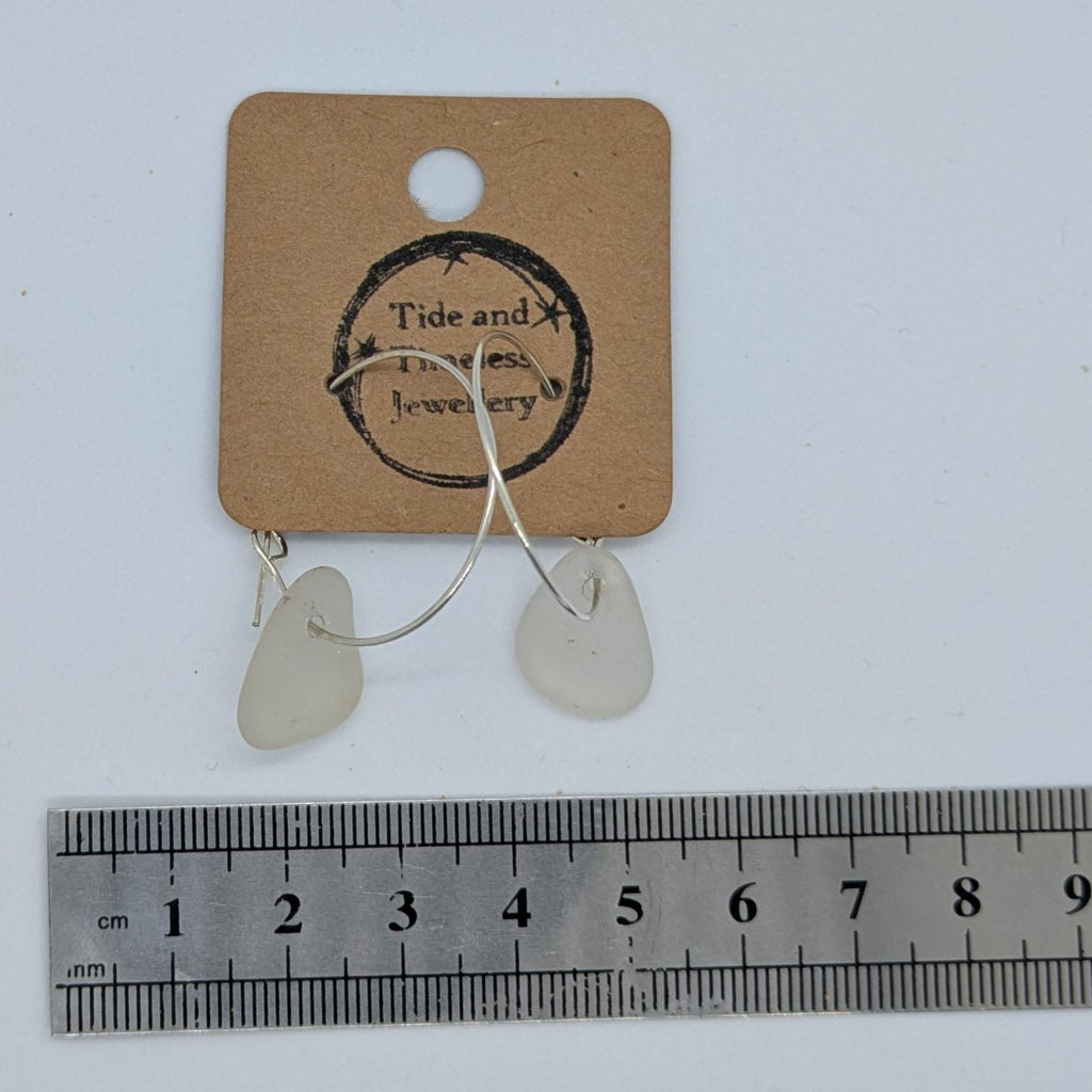 Clear White Hoop Sea Glass Earrings