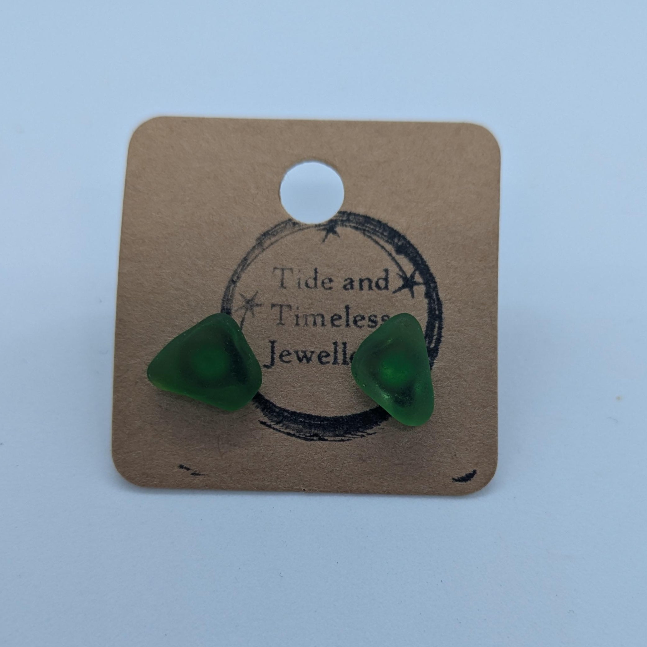 Moss Green Sea Glass Stud Earrings