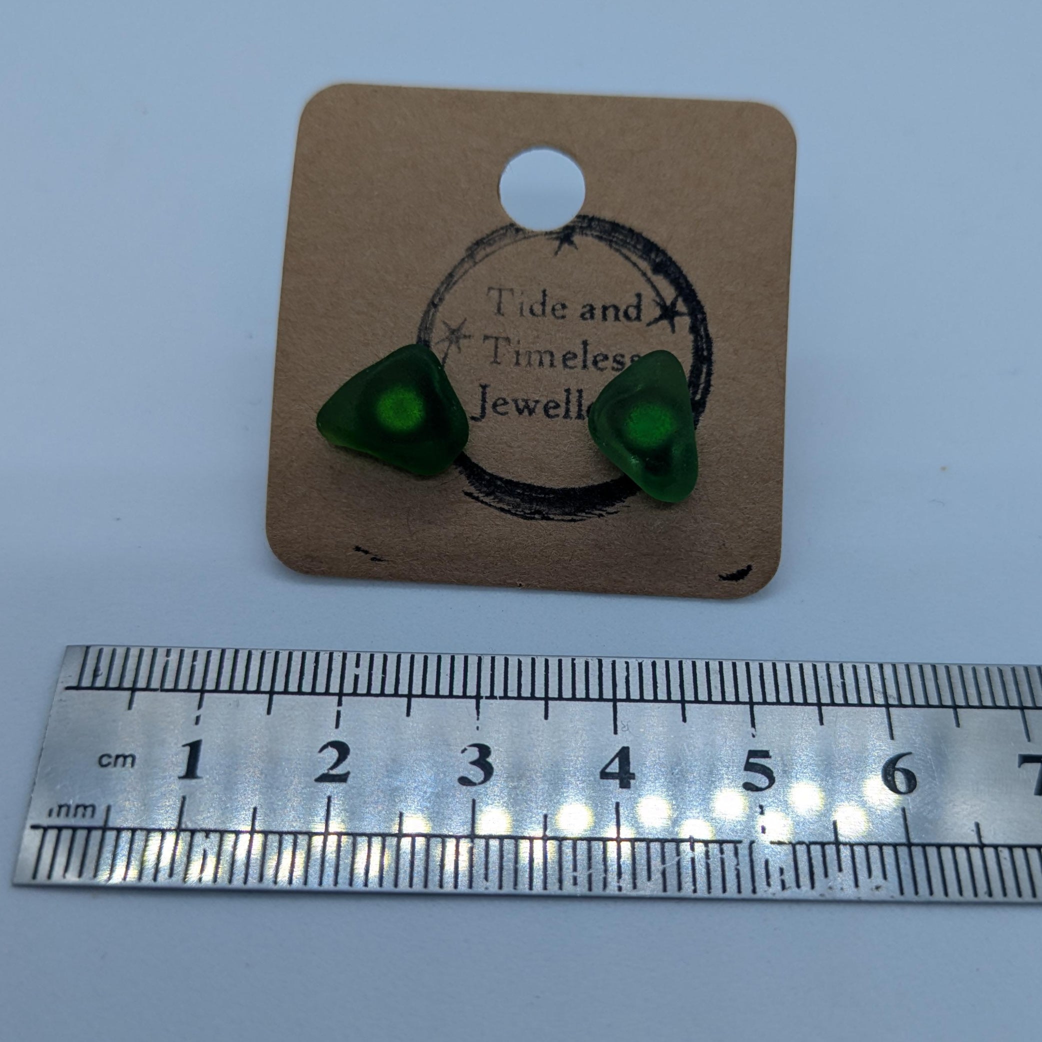 Moss Green Sea Glass Stud Earrings