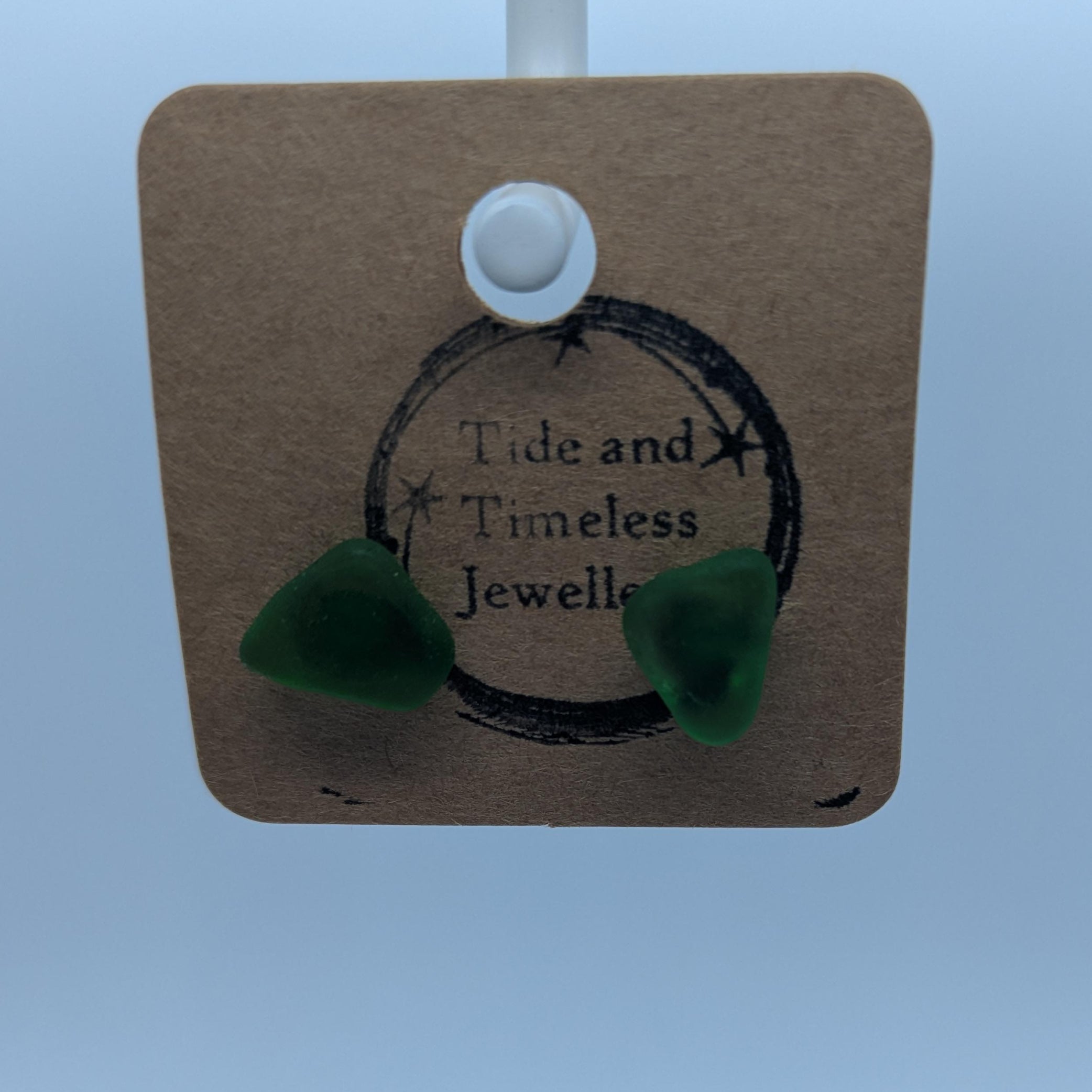 Moss Green Sea Glass Stud Earrings