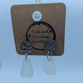Clear White Sea Glass Earrings Metal Circles