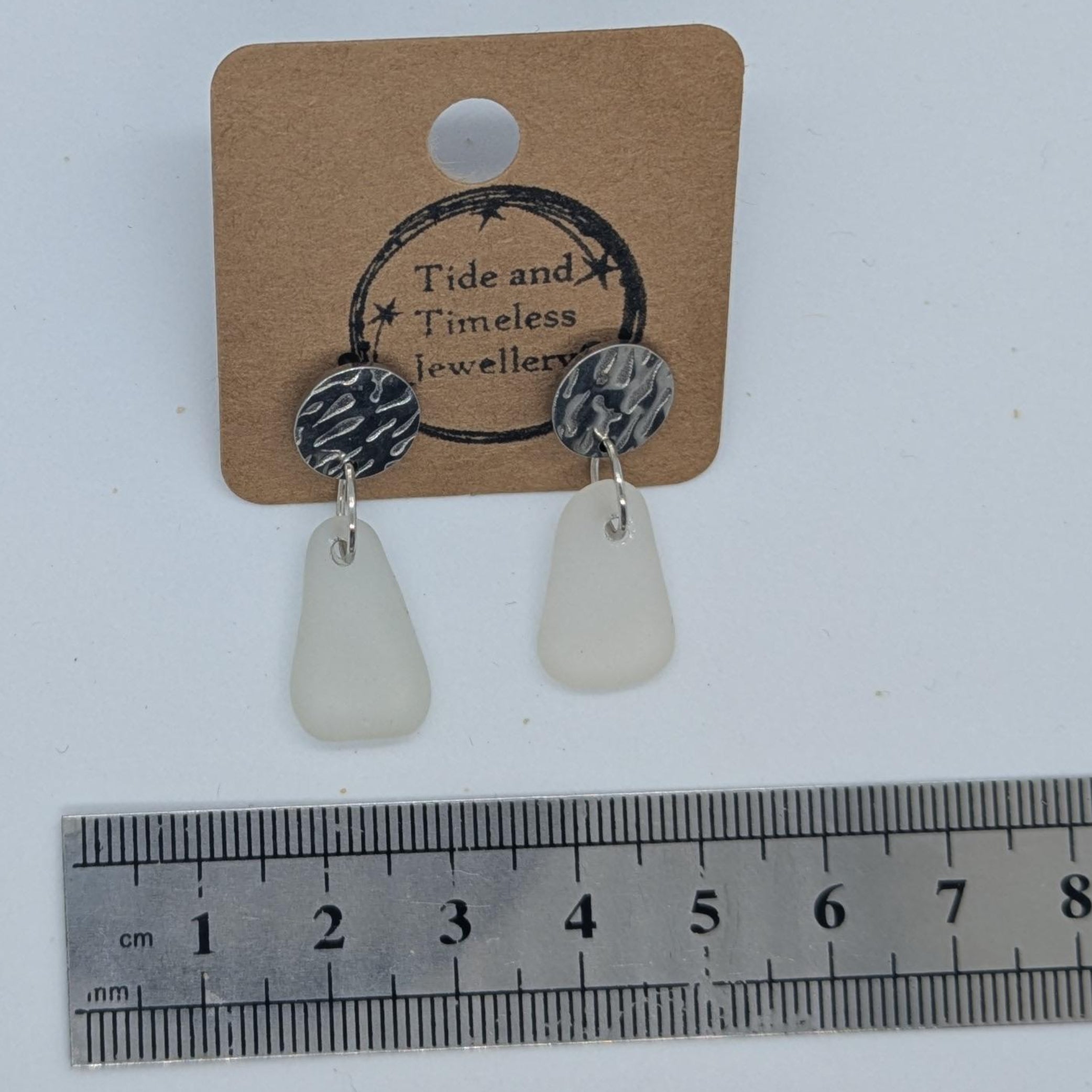 Clear White Sea Glass Earrings Metal Circles