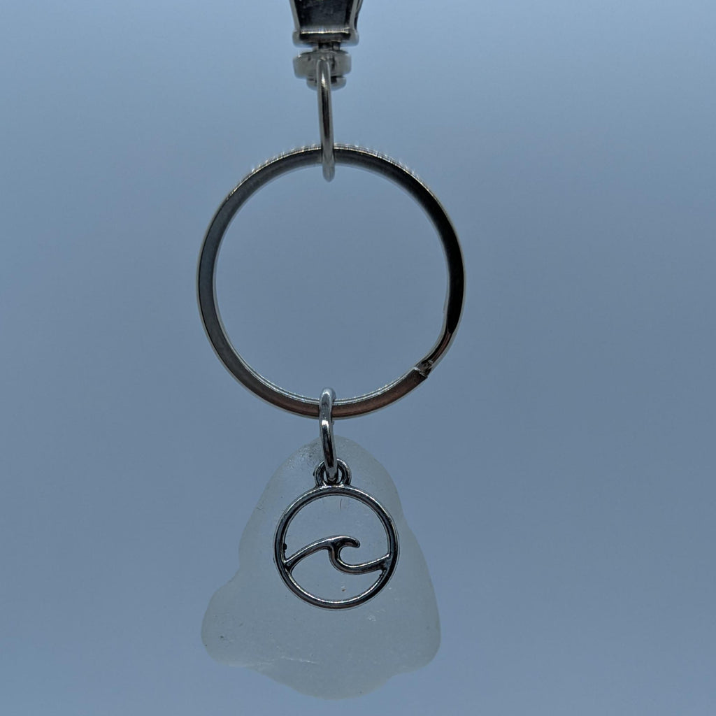 Sea Glass Key Rings With Circular Wave Charm