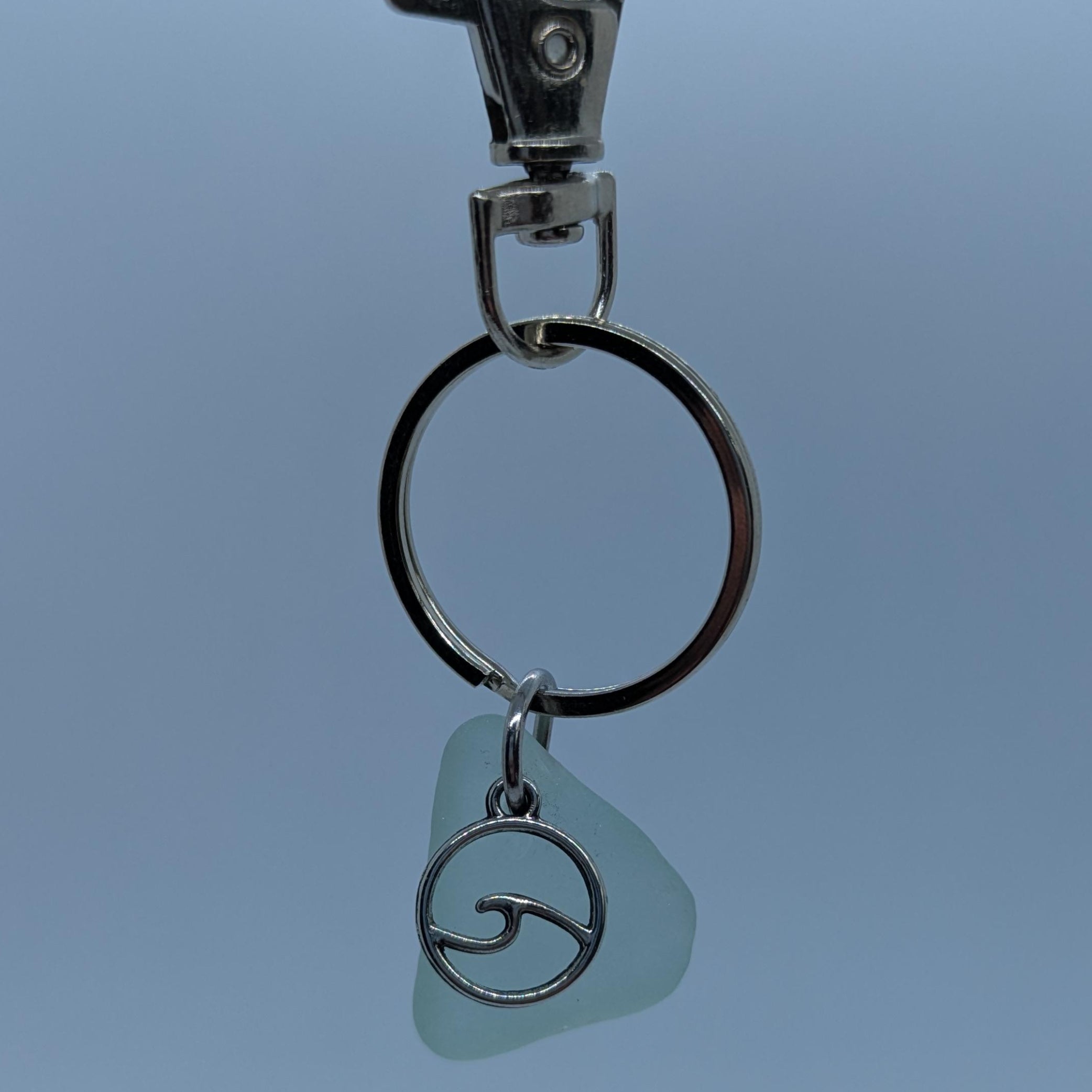 Sea Glass Key Rings With Circular Wave Charm