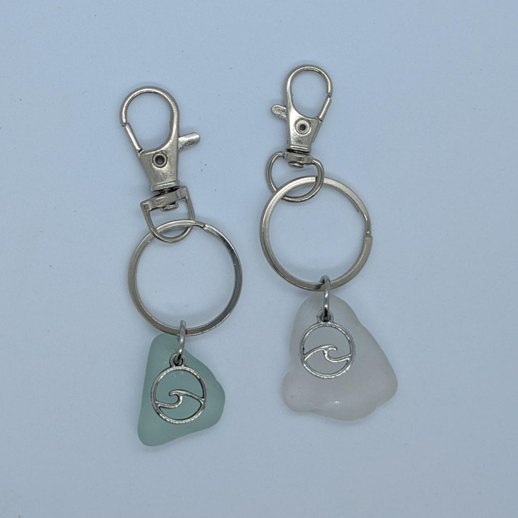Sea Glass Key Rings With Circular Wave Charm