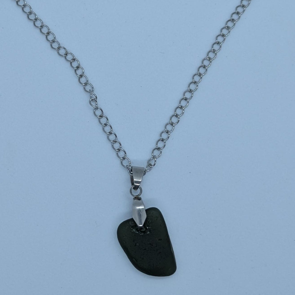 Dark Forest Green Sea Glass Necklace