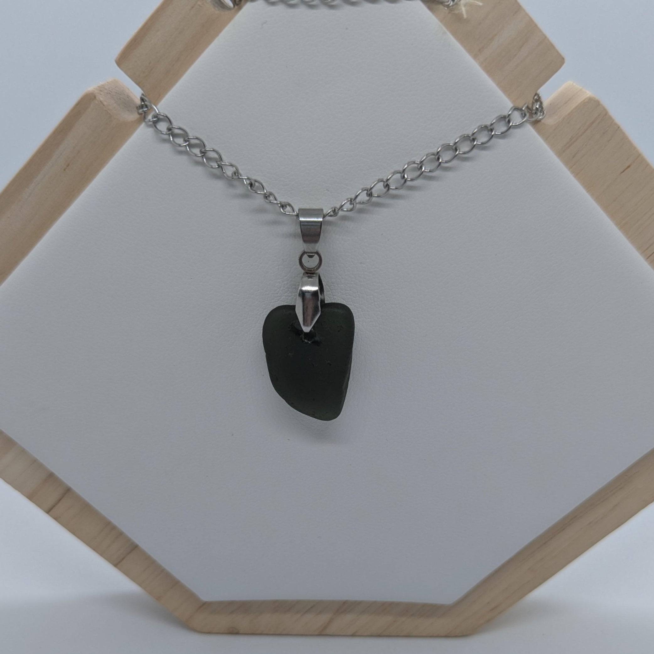 Dark Forest Green Sea Glass Necklace