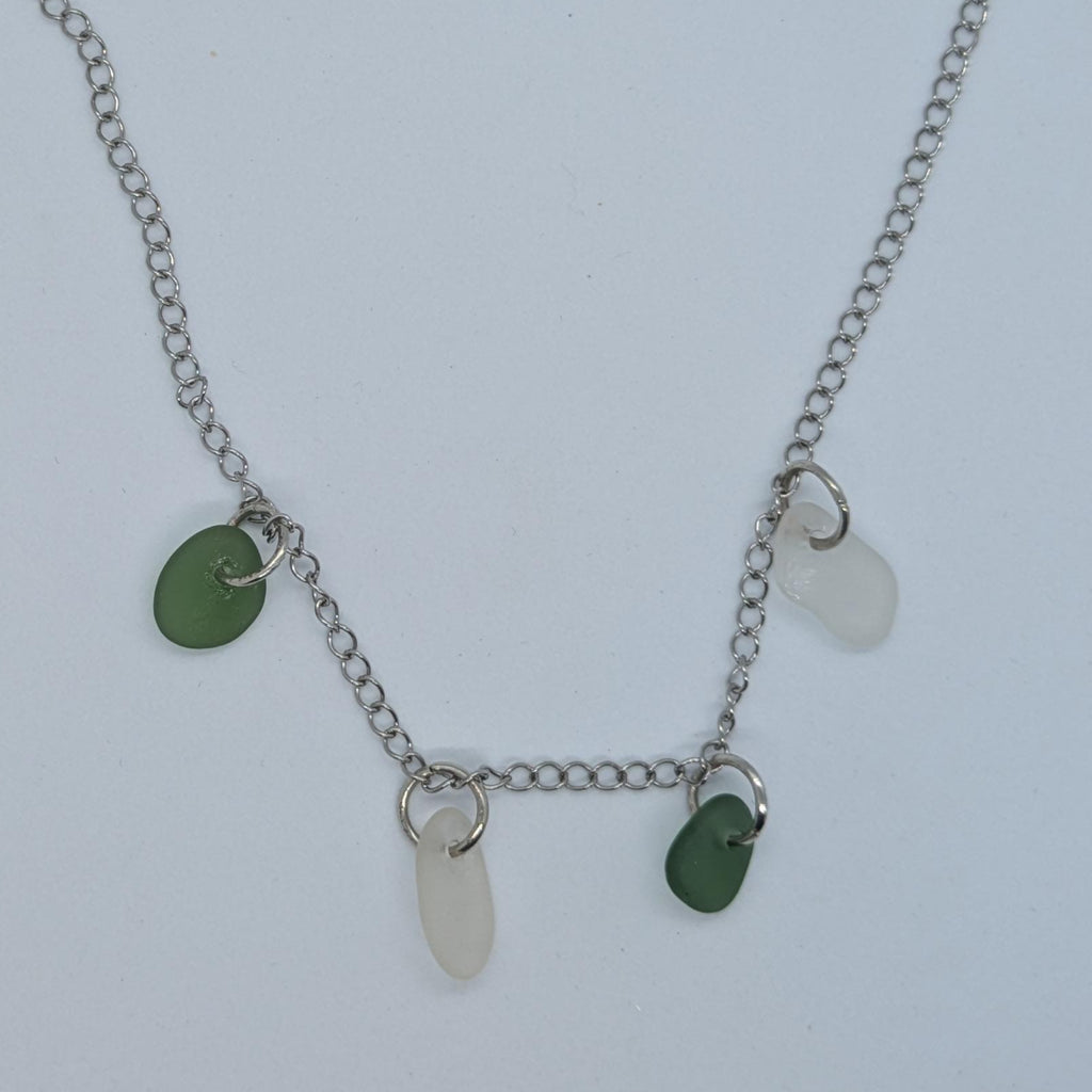 Light Jade Green & White Sea Glass Charm Necklace