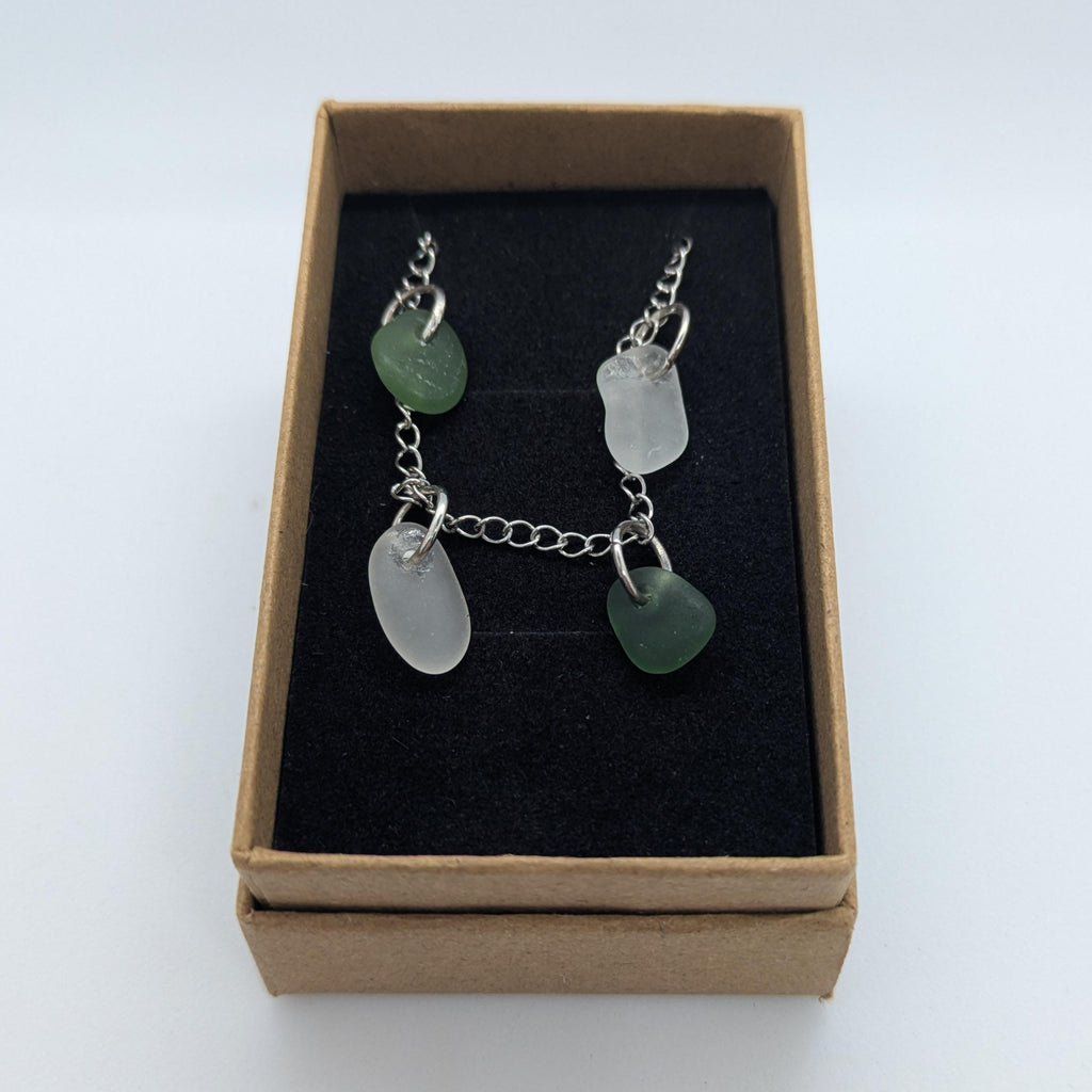 Light Jade Green & White Sea Glass Charm Necklace