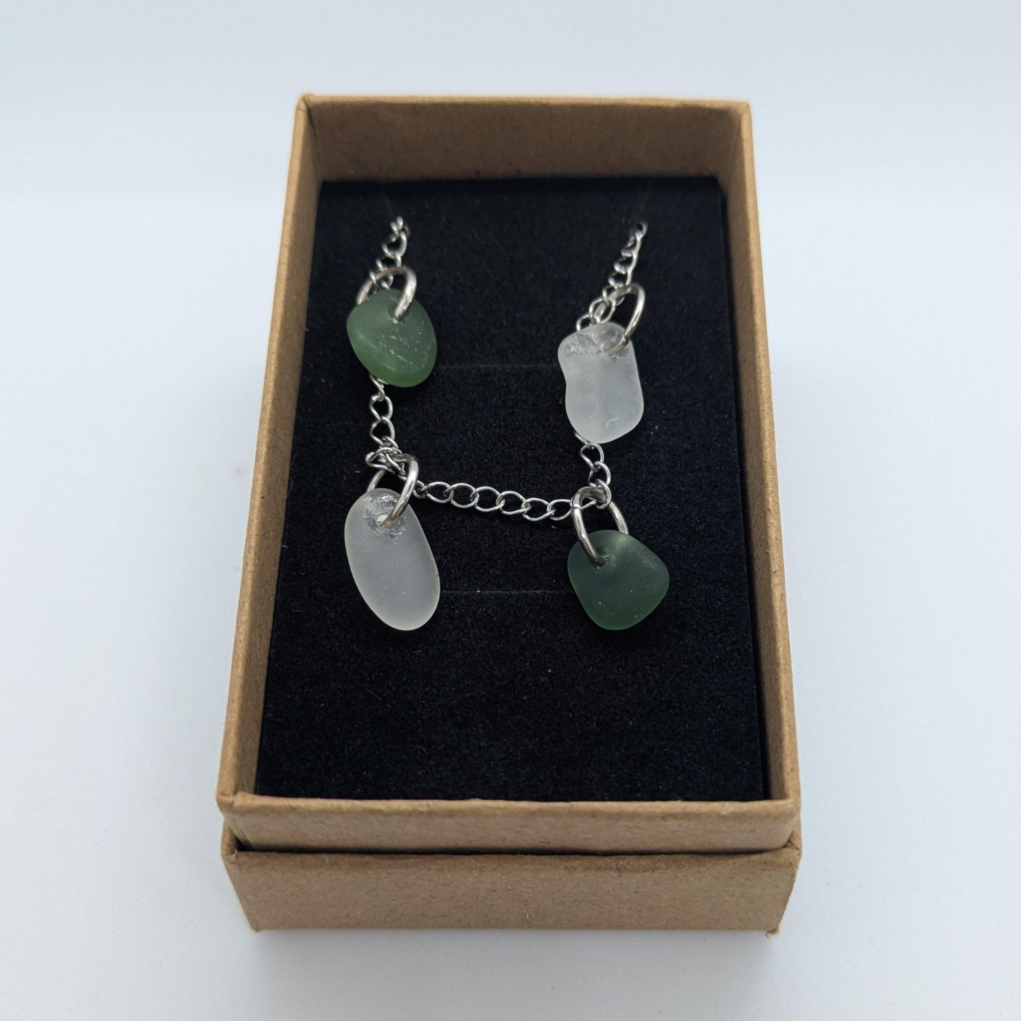 Light Jade Green & White Sea Glass Charm Necklace
