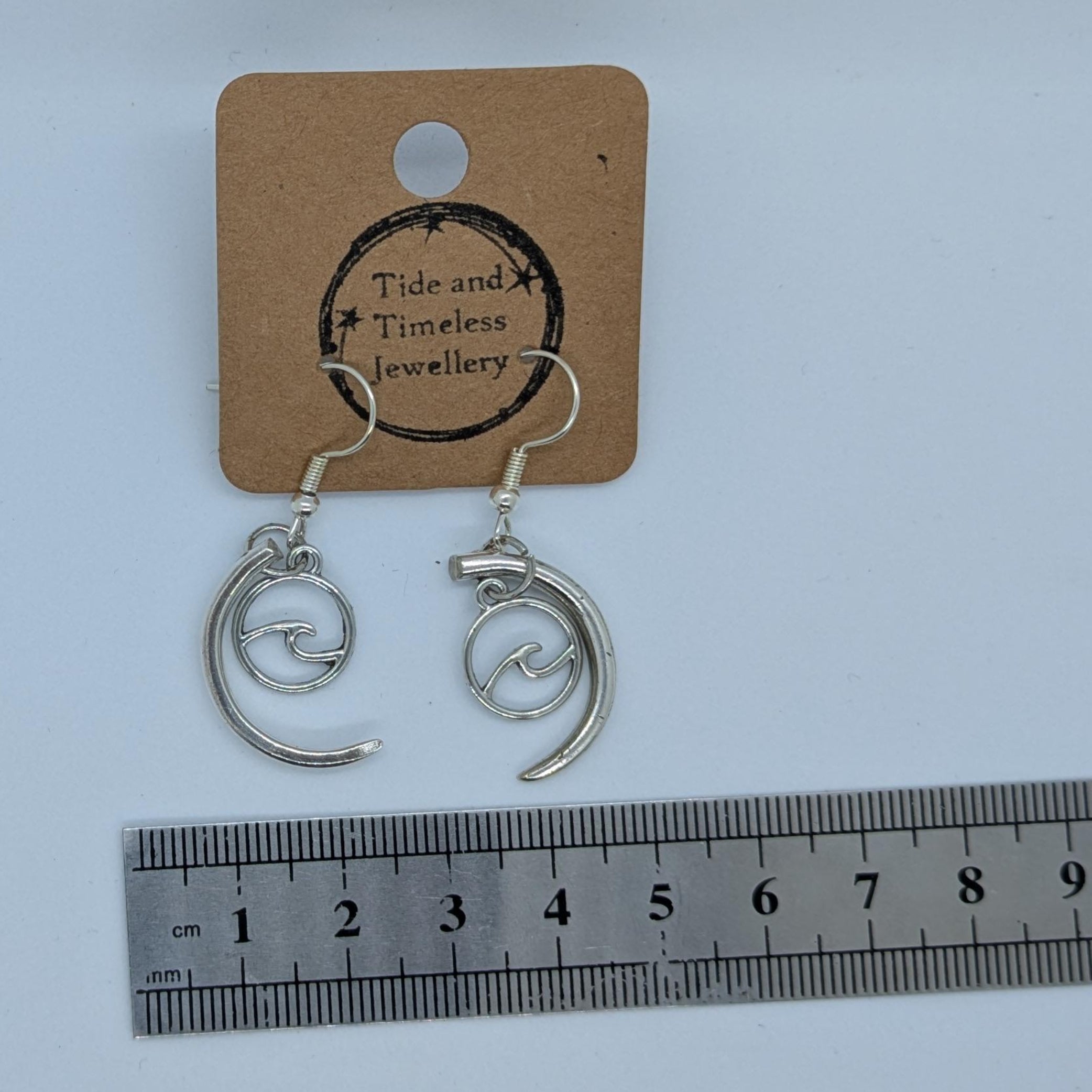 Crescent Fork Tine Earrings With Wave Charm