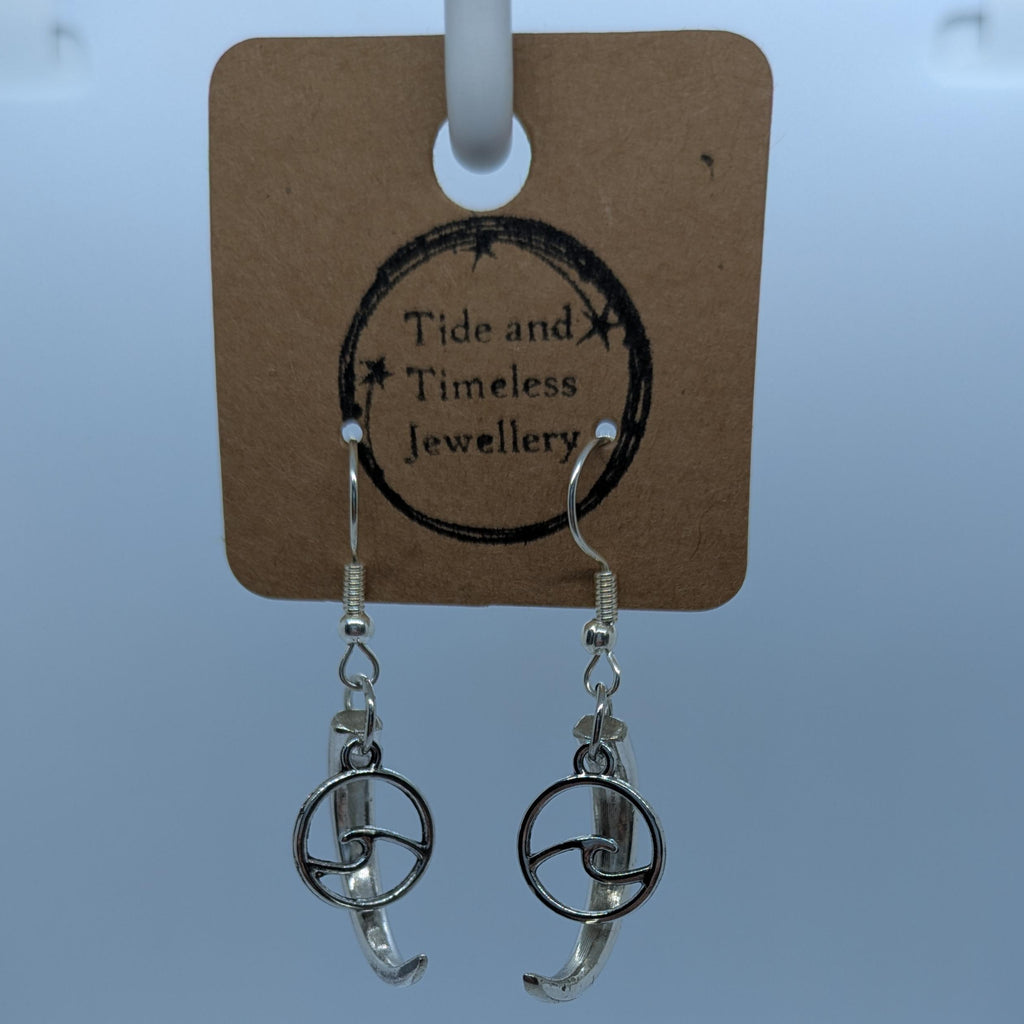 Crescent Fork Tine Earrings With Wave Charm
