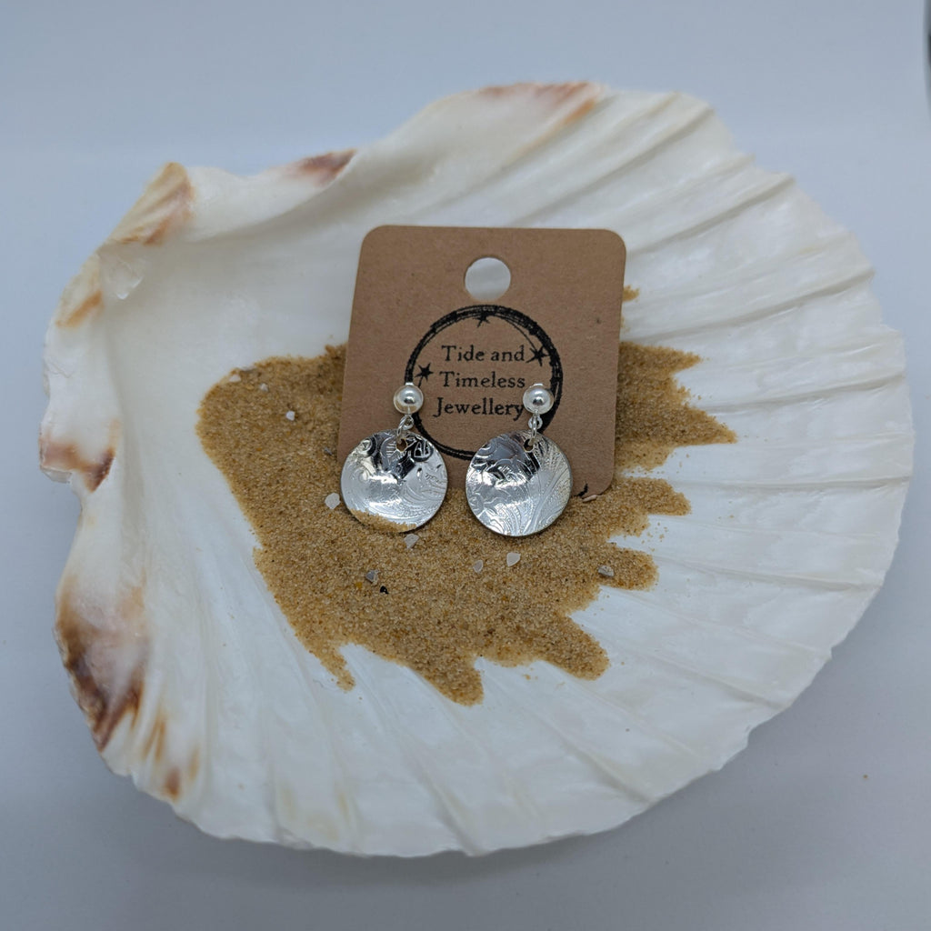 Silver Serving Disc Drop Tray Earrings