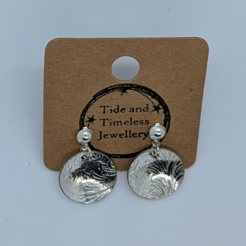 Silver Serving Disc Drop Tray Earrings