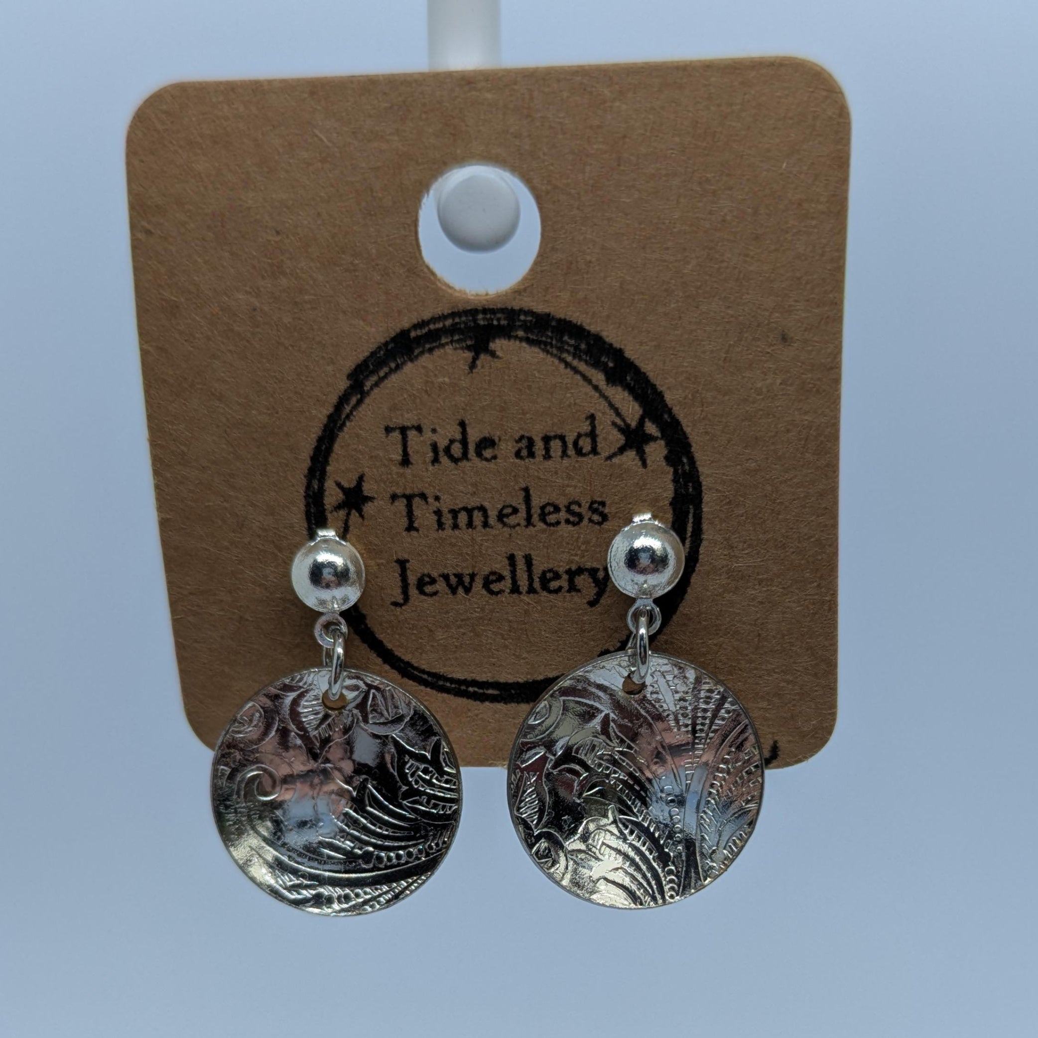 Silver Serving Disc Drop Tray Earrings