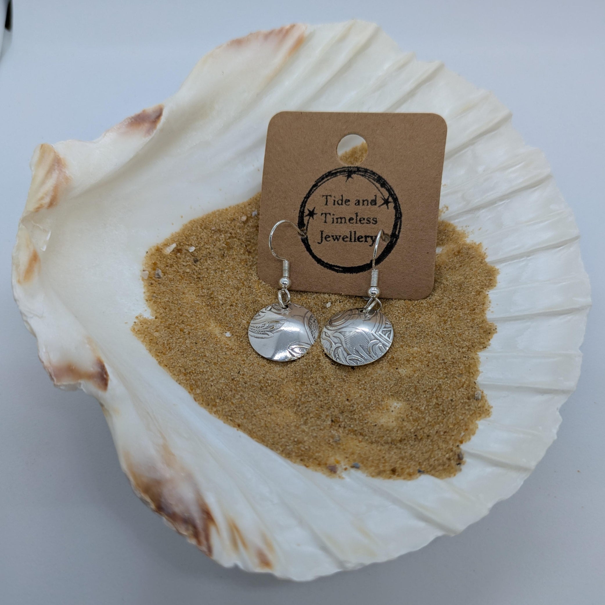 Convex Silver Plated Patterned Tray Earrings