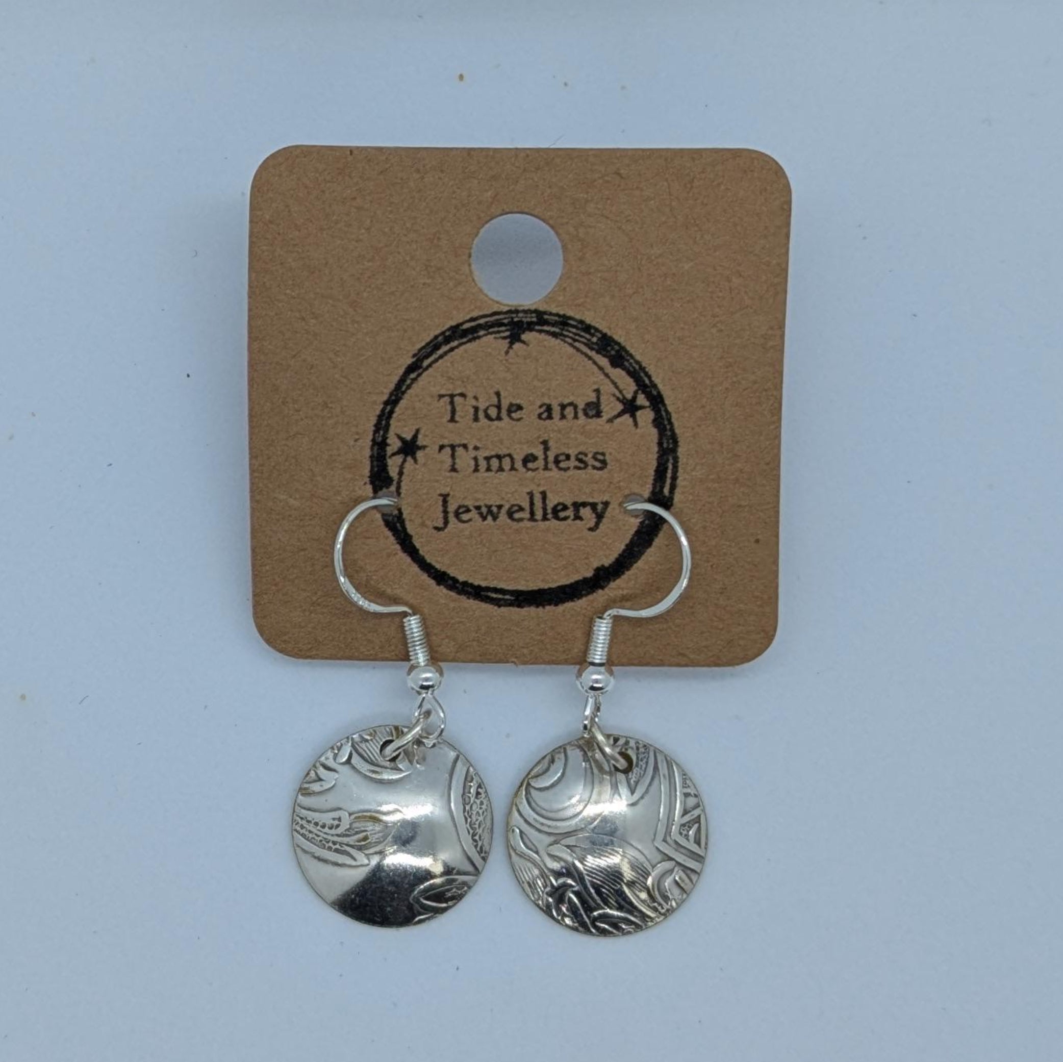 Convex Silver Plated Patterned Tray Earrings