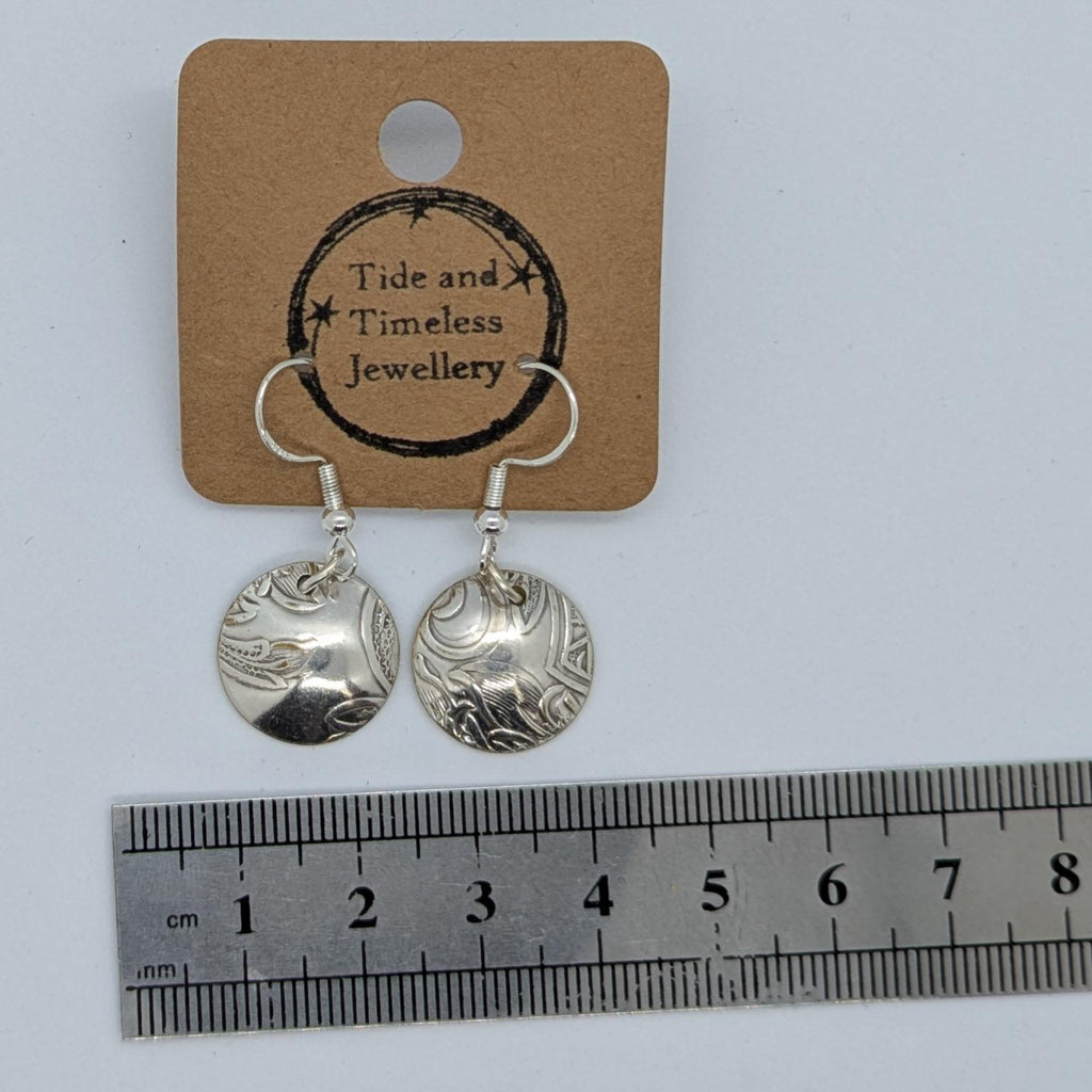 Convex Silver Plated Patterned Tray Earrings