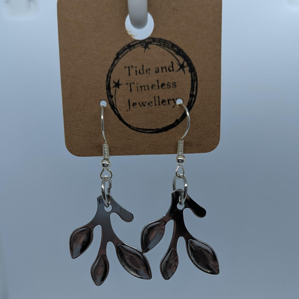 Spoon Handle Leaf Earrings Silver